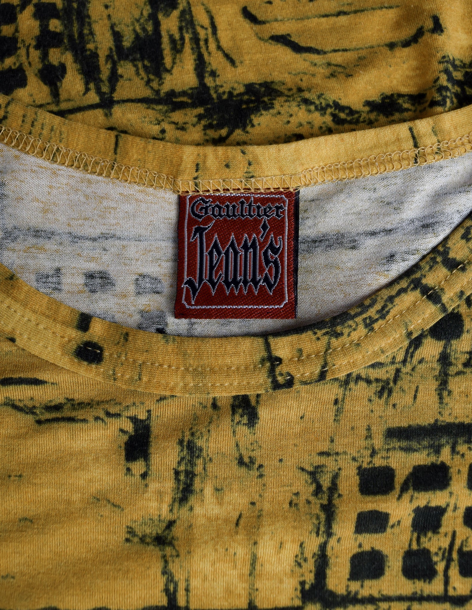 Jean Paul Gaultier Vintage 1997 Gaultier Jeans Mustard Yellow Graphic Brick Print Long Sleeve Shirt