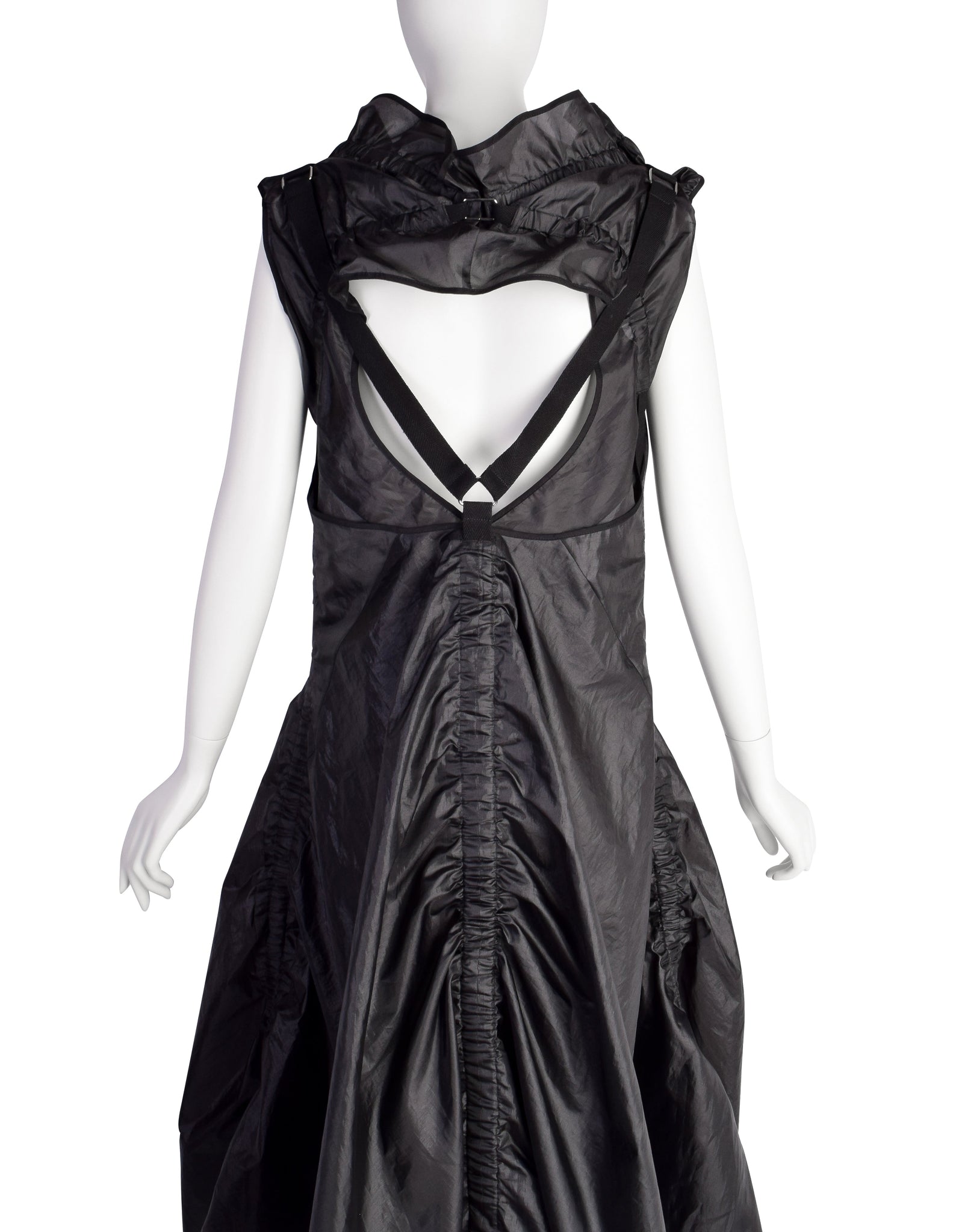 Junya Watanabe Comme des Garcons Vintage SS2003 Phenomenal Black Ruched Buckle Parachute Dress