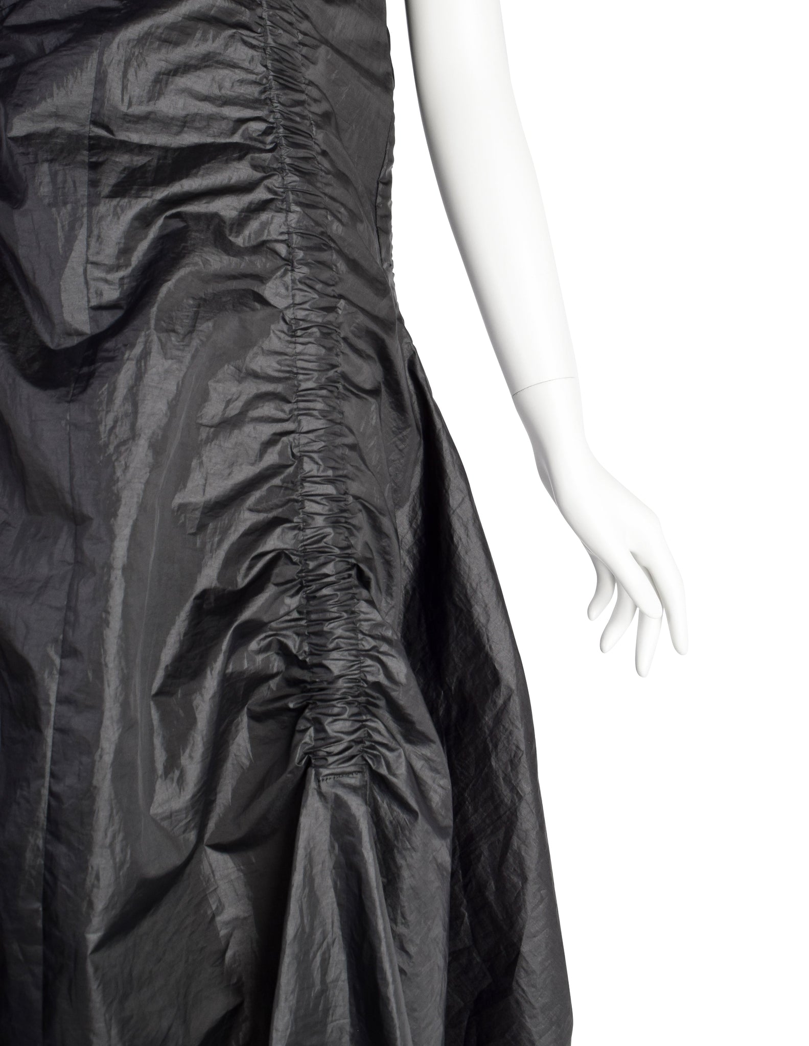 Junya Watanabe Comme des Garcons Vintage SS2003 Phenomenal Black Ruched Buckle Parachute Dress