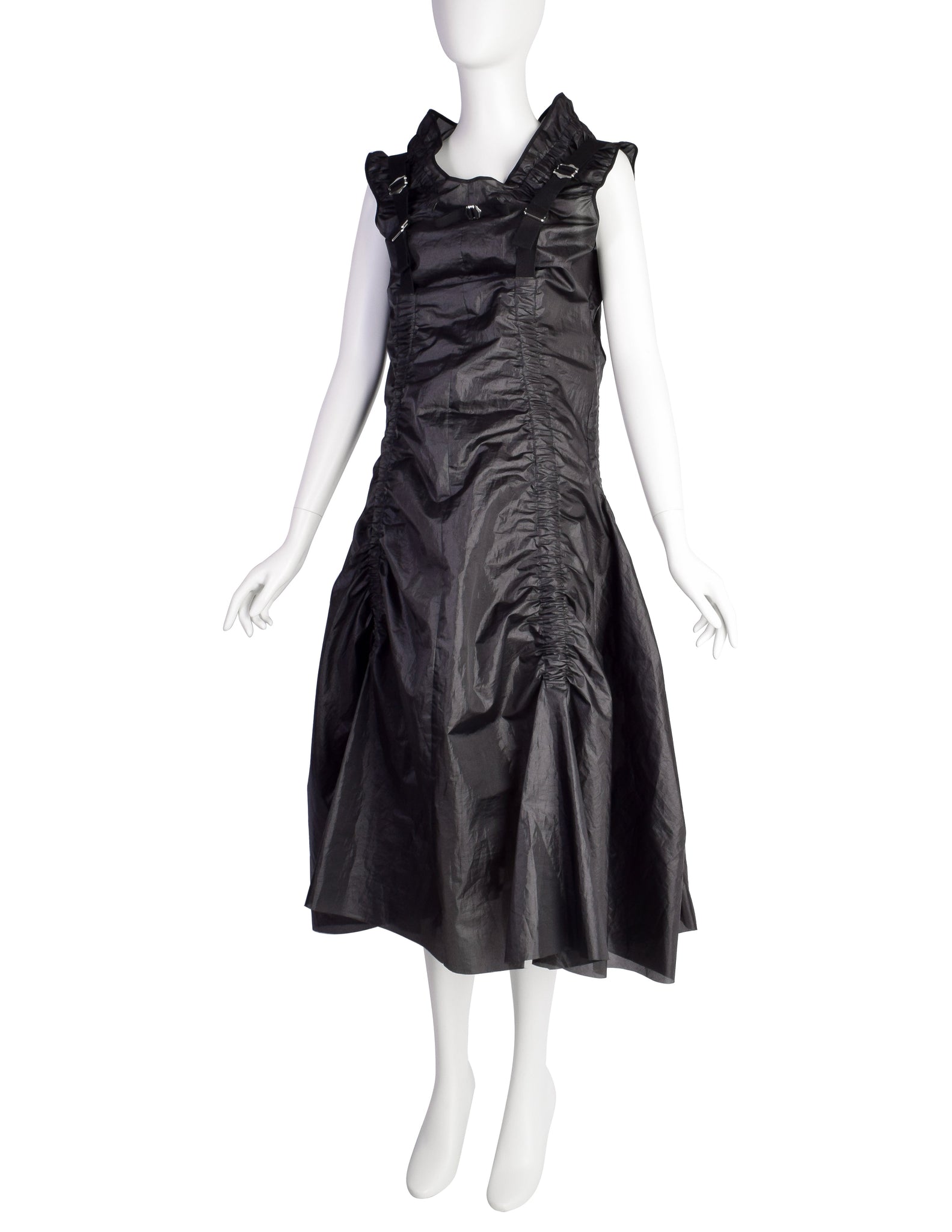 Junya Watanabe Comme des Garcons Vintage SS2003 Phenomenal Black Ruched Buckle Parachute Dress