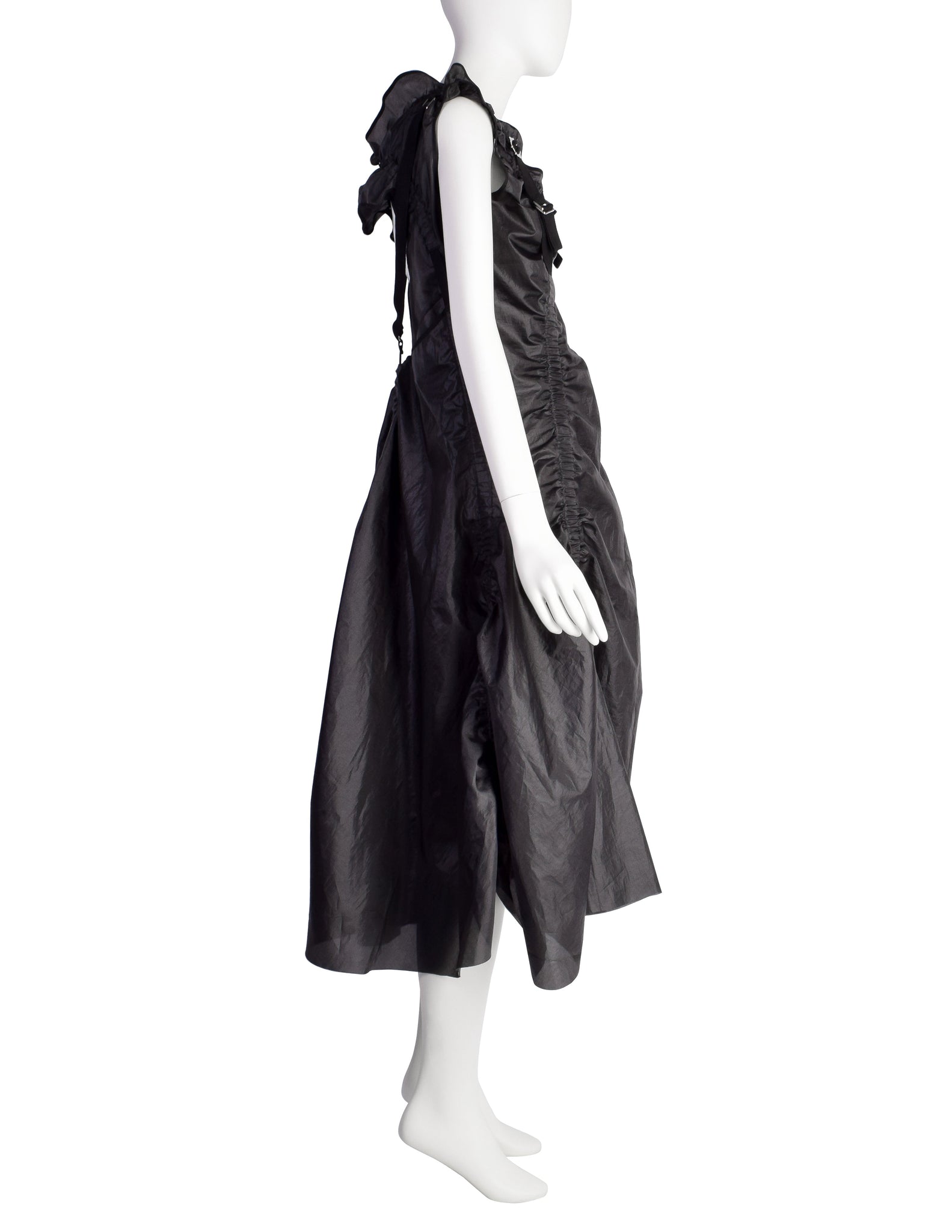 Junya Watanabe Comme des Garcons Vintage SS2003 Phenomenal Black Ruched Buckle Parachute Dress