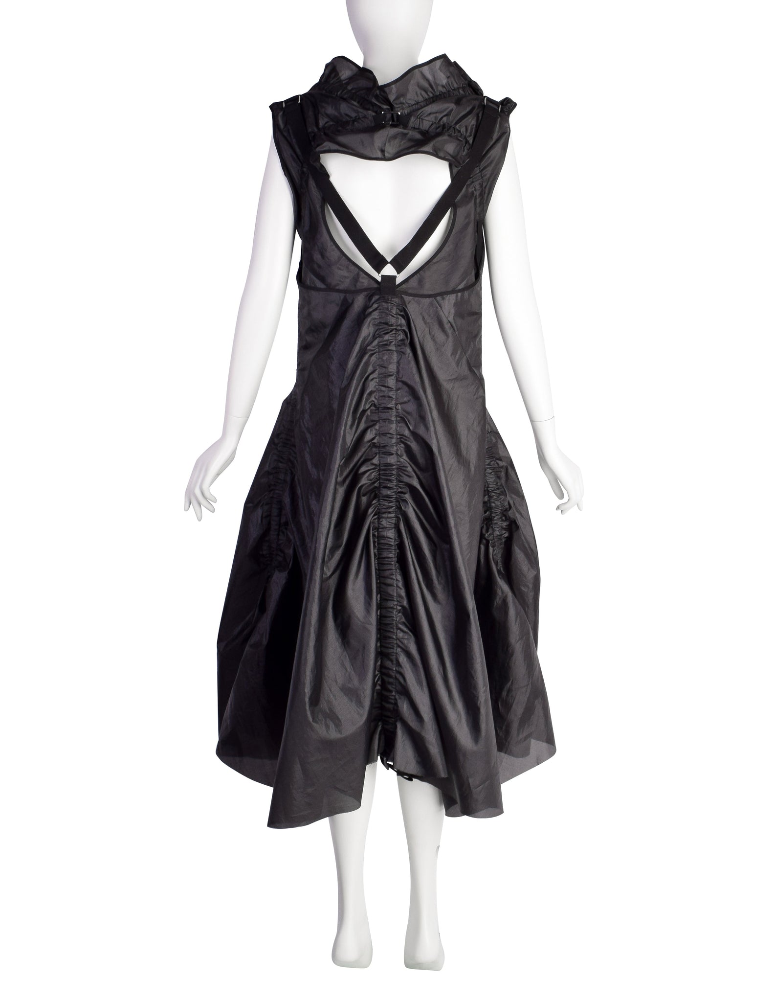 Junya Watanabe Comme des Garcons Vintage SS2003 Phenomenal Black Ruched Buckle Parachute Dress