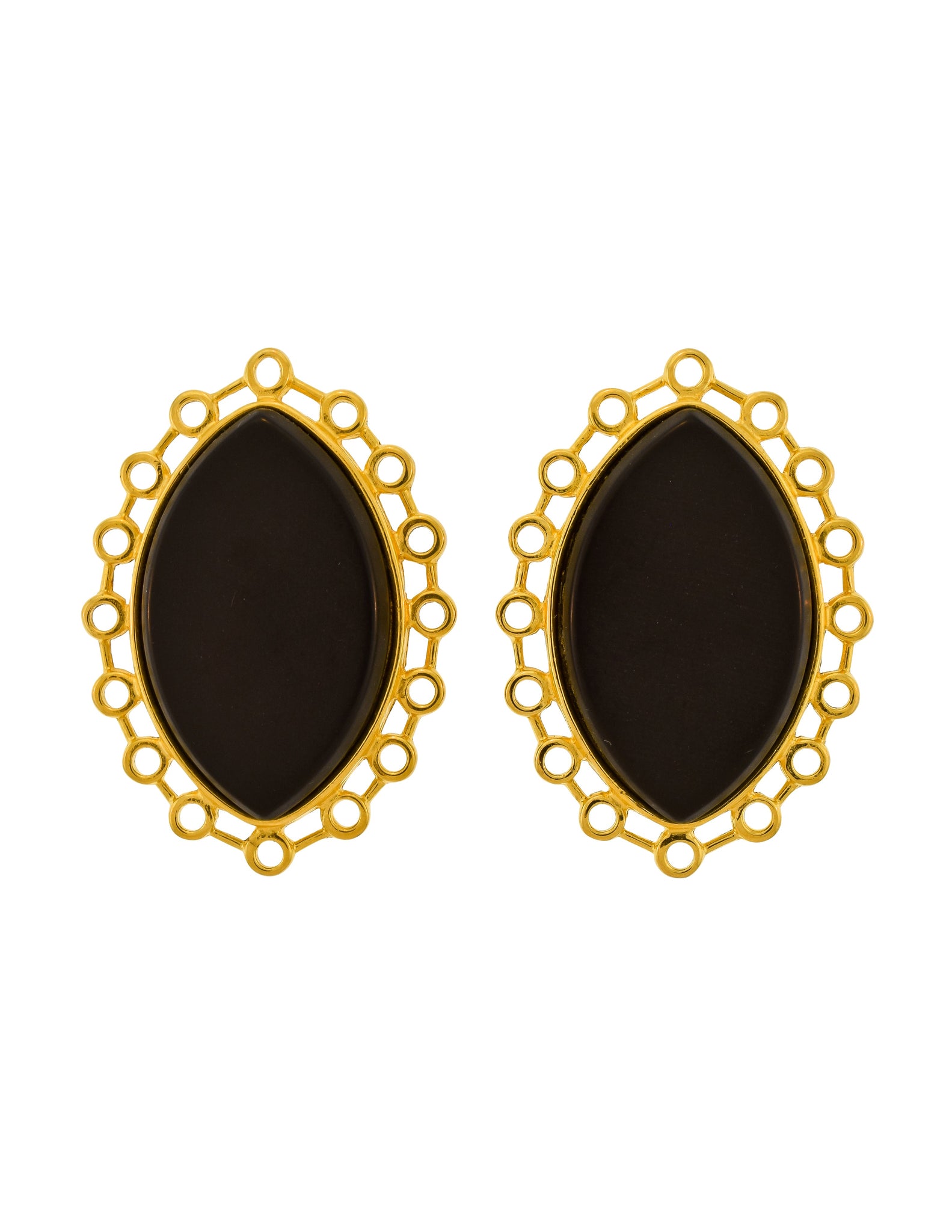 Karl Lagerfeld Vintage Massive Gold Framed Black Cabochon Portrait Statement Earrings