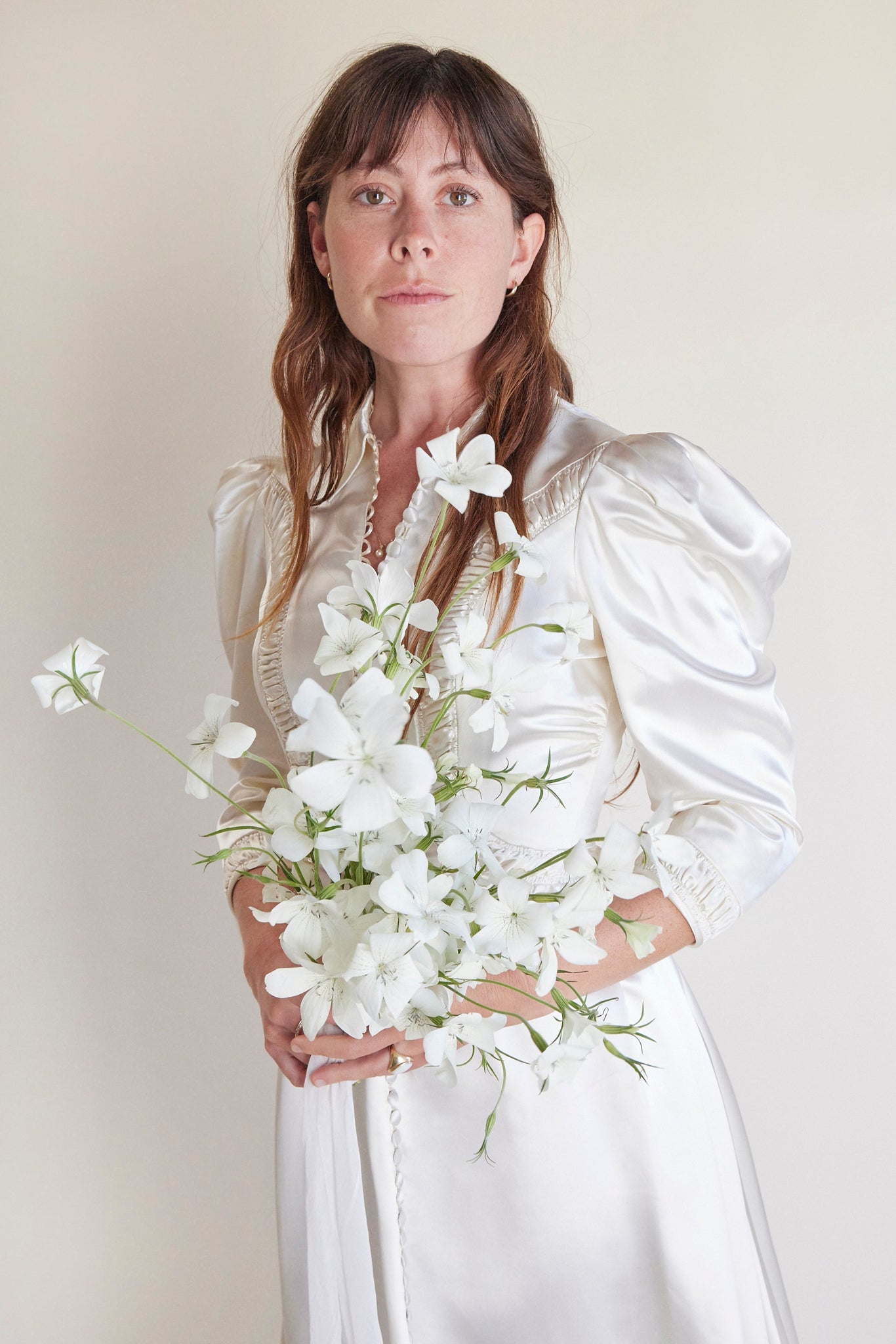 1960s Collared Puff Sleeve Wedding Dress