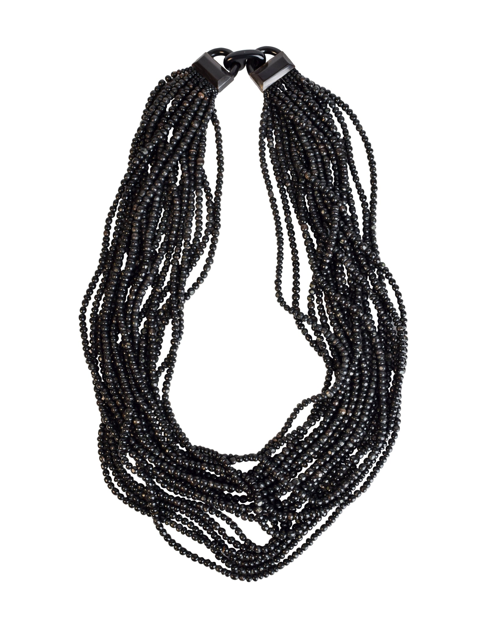 Gerda Lynggaard Monies Vintage Beaded Black Horn Multistrand Extra Long Necklace