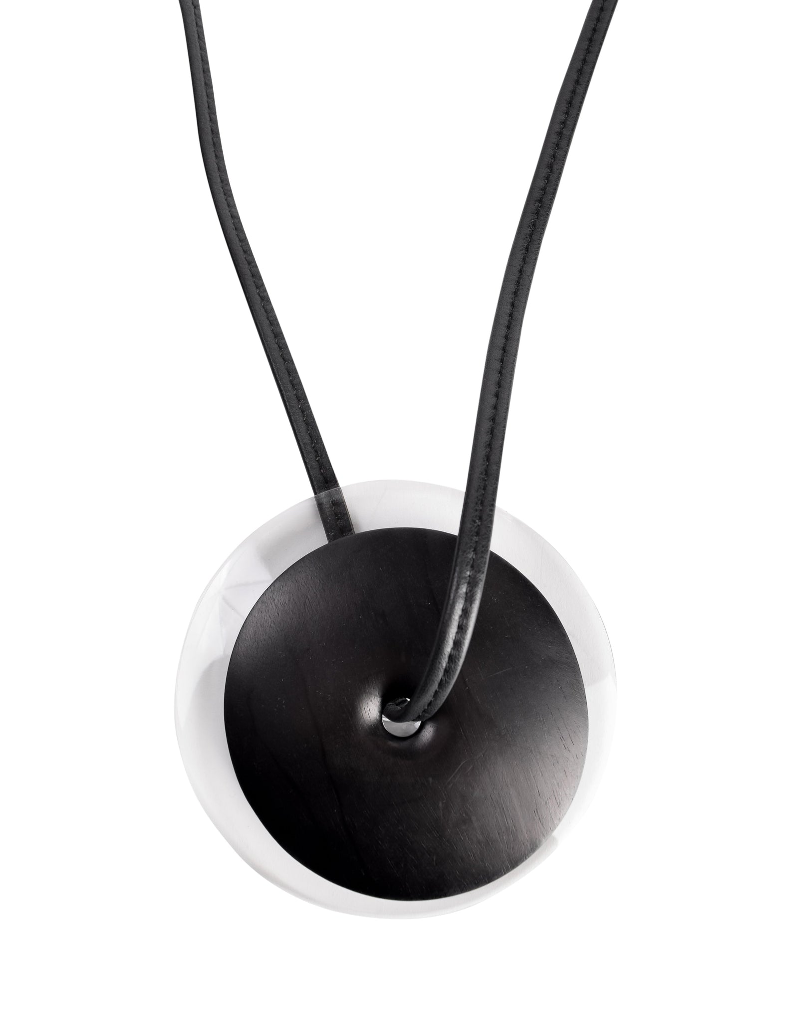 Monies Vintage Oversized Ebony Wood and Lucite Double Disc Long Sautoir Necklace