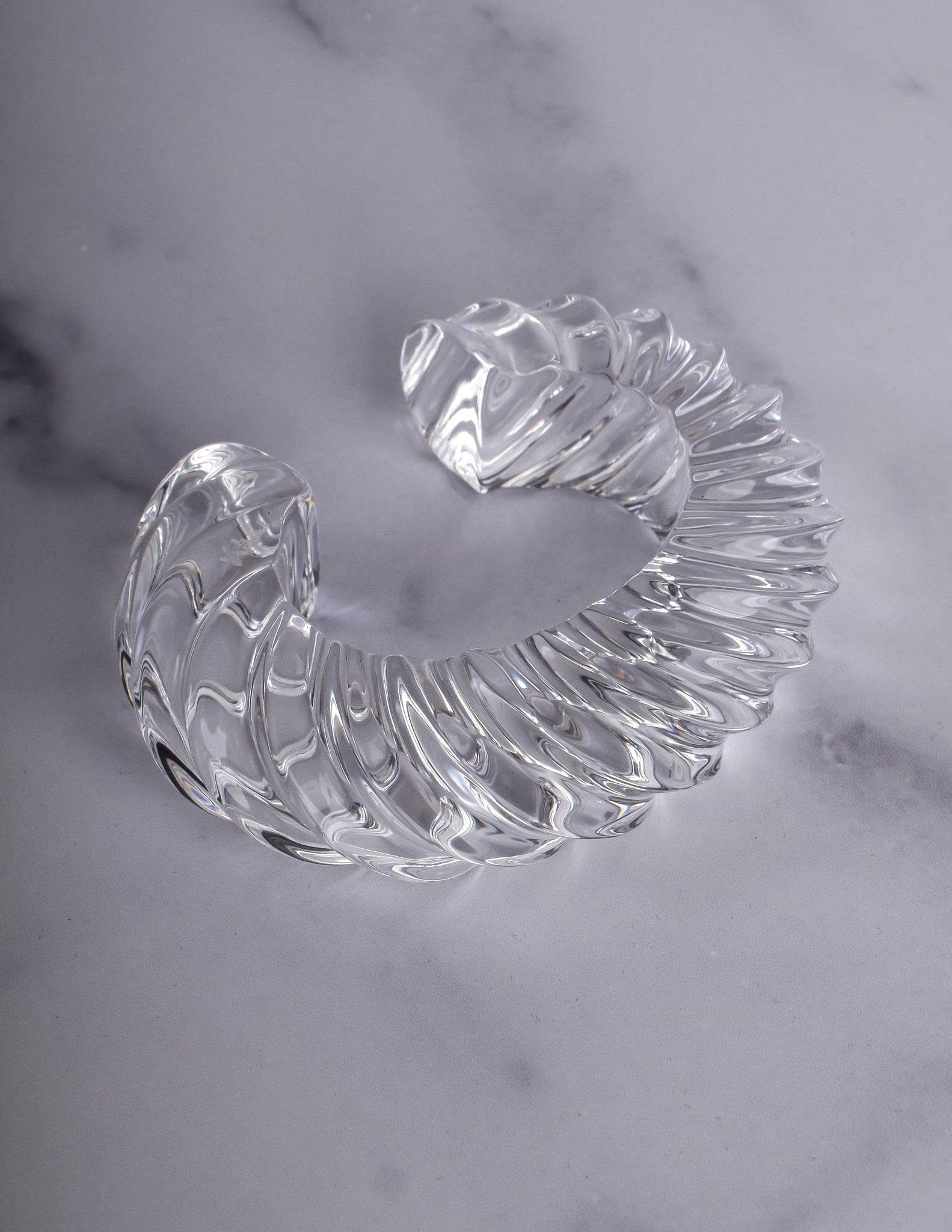 Patricia von Musulin Vintage Clear Twisted Ribbed 'Ridged' Hand Carved Lucite Cuff Bracelet