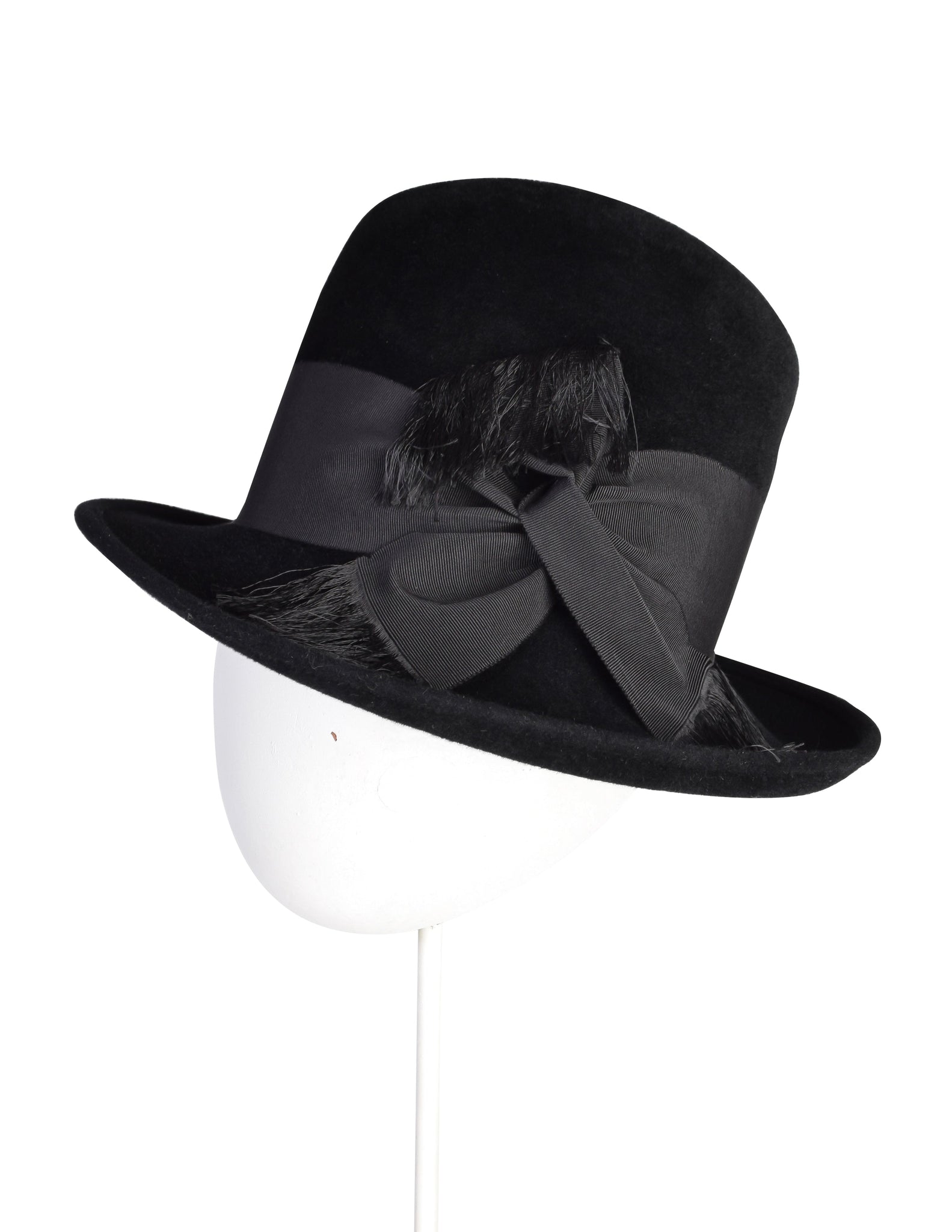 Philip Treacy Vintage Black Wool Fringed Ribbon Asymmetrical Hat