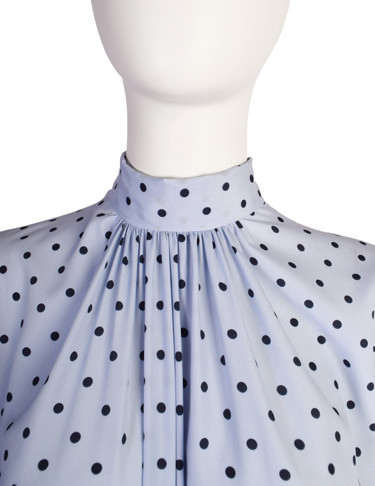 Prada Periwinkle Navy Polka Dot Smocked Waist Pleated Skirt Lavaliere Dress