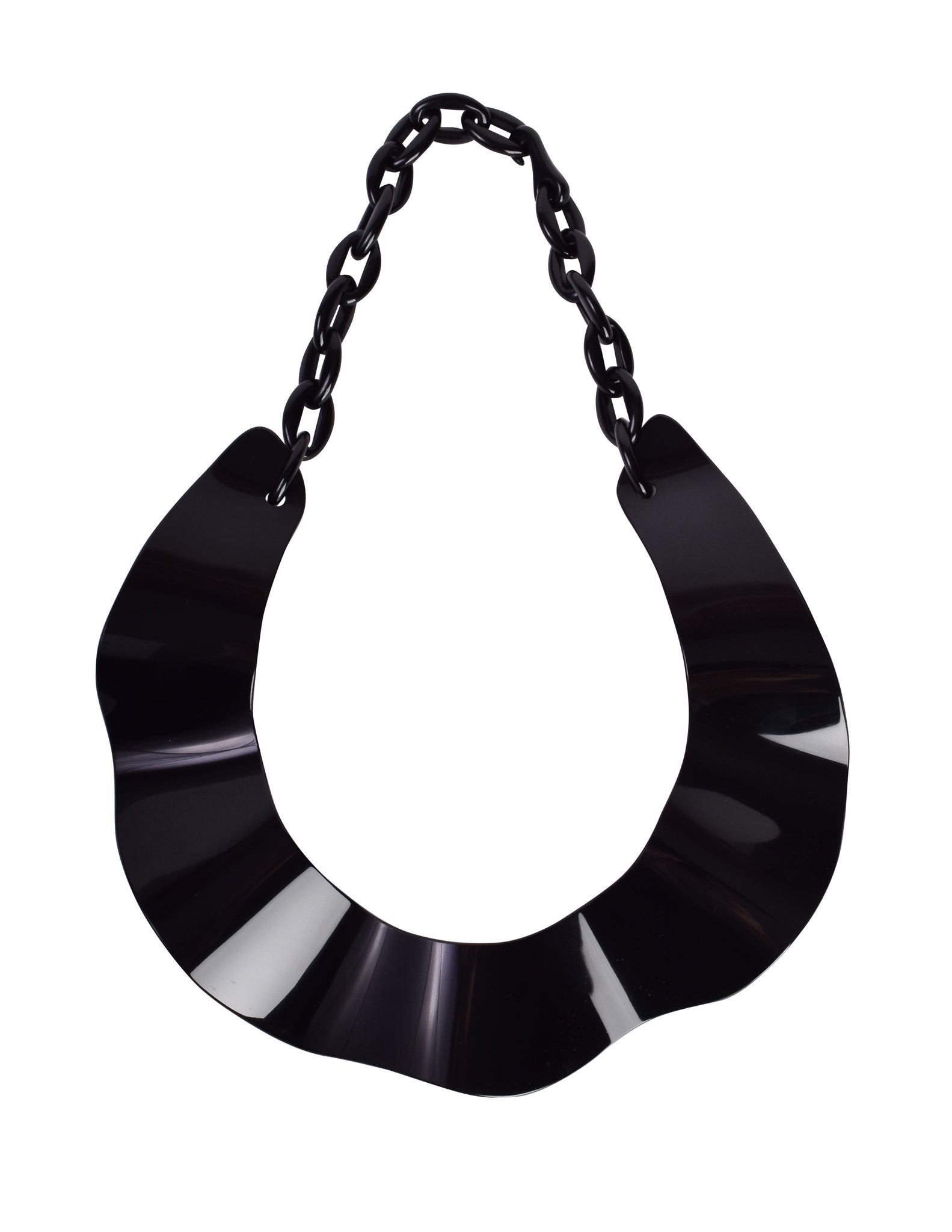 Prada Vintage Black Wavy Oversized Statement Collar Necklace