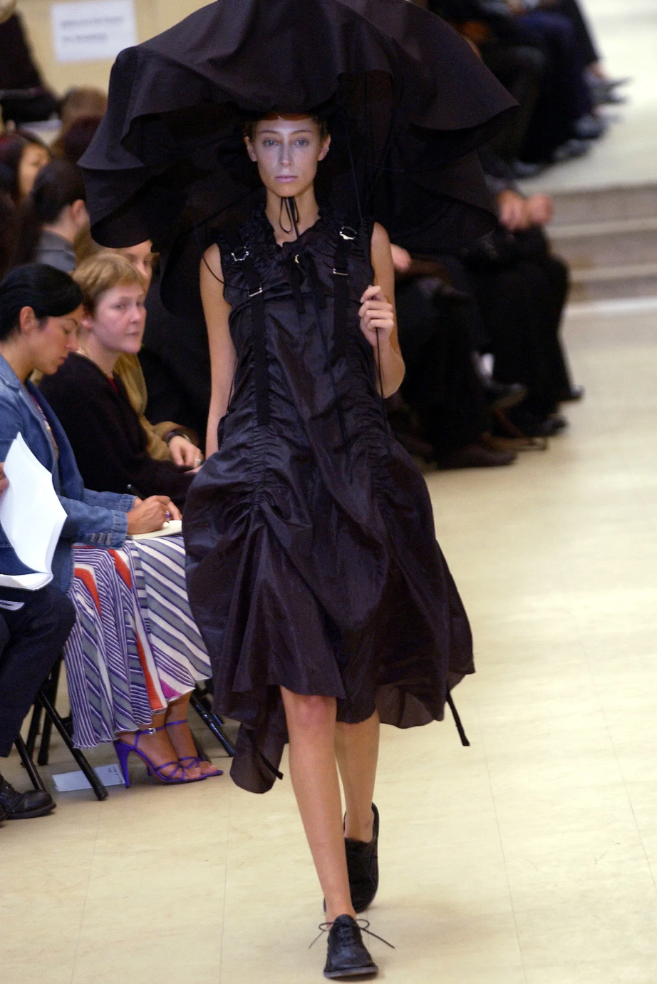 Junya Watanabe Comme des Garcons Vintage SS2003 Phenomenal Black Ruched Buckle Parachute Dress