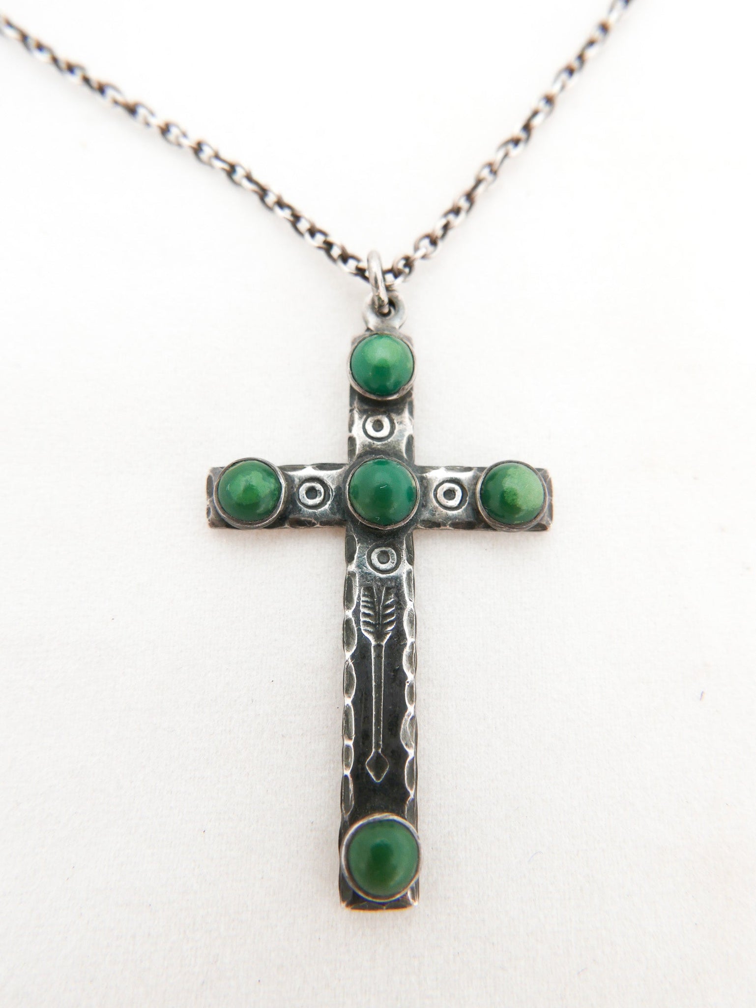 Sterling & Green Turquoise Cross Necklace