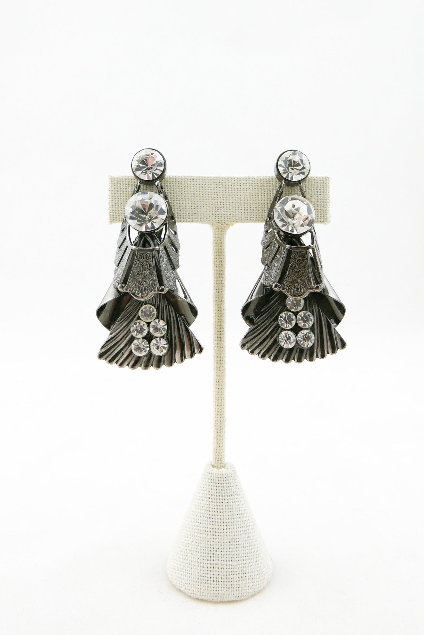 Sterling & Rhinestone Modernist Earrings