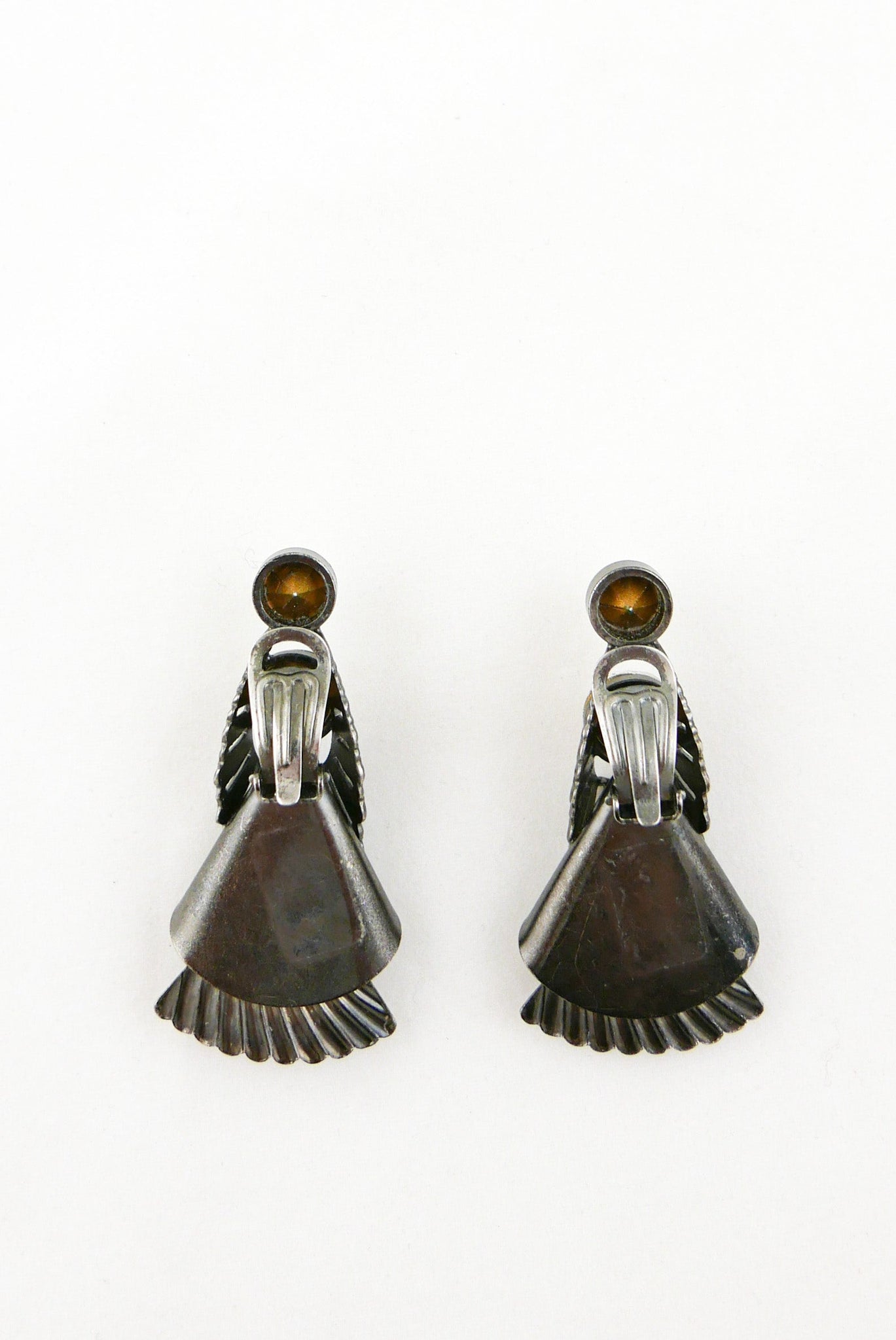 Sterling & Rhinestone Modernist Earrings