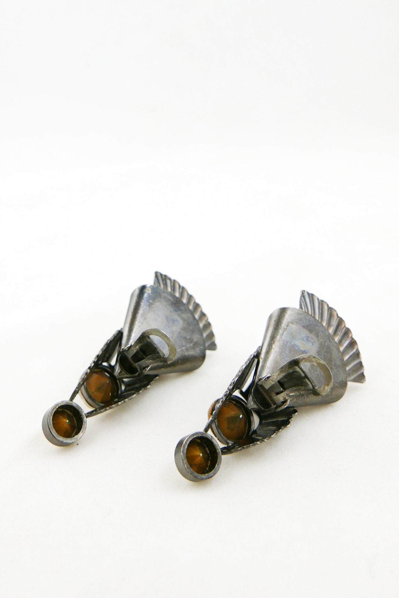 Sterling & Rhinestone Modernist Earrings