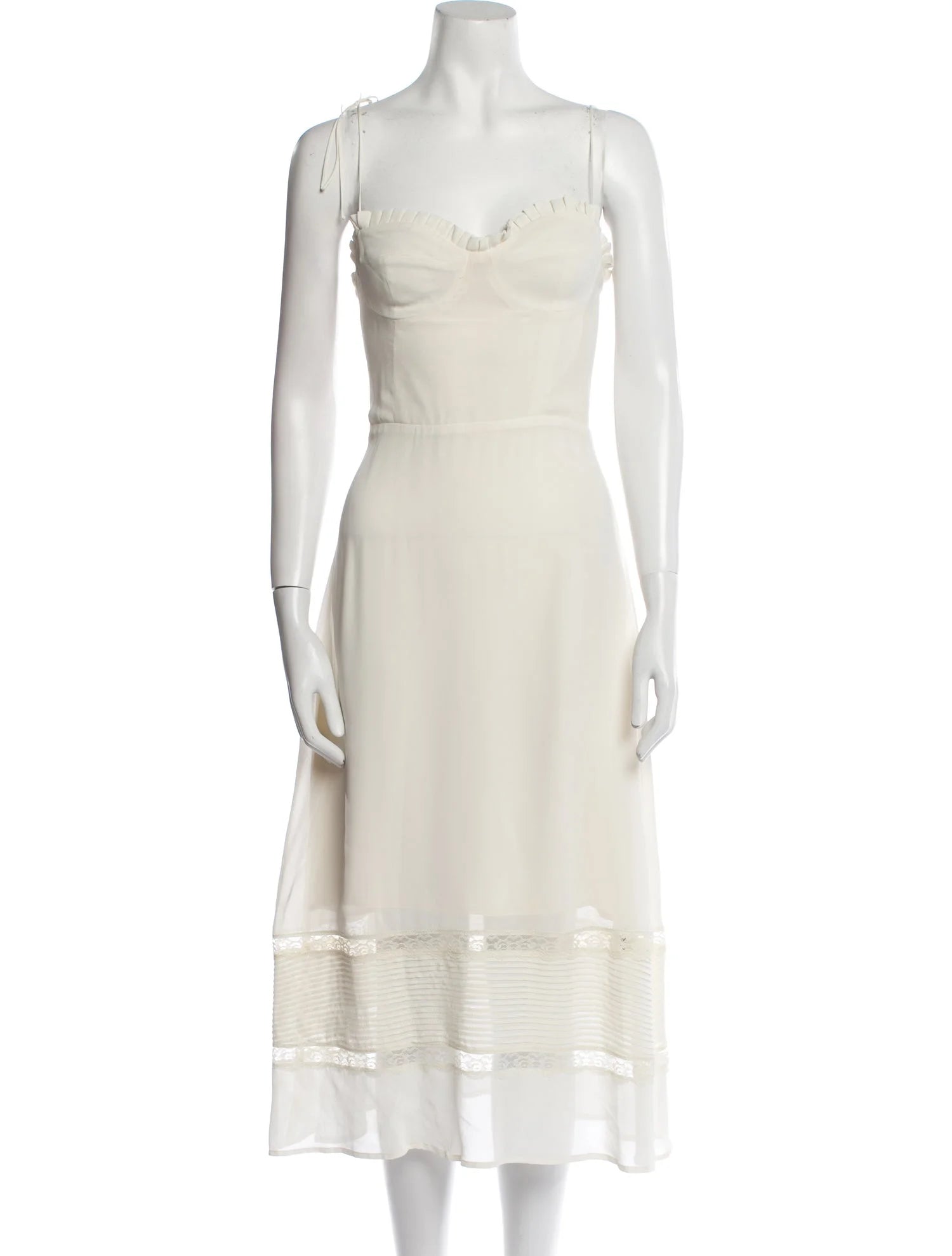 Reformation Slip Dress
Neutrals
Lace & Ruffle Accents
Strapless
Concealed Zip Closure at Back