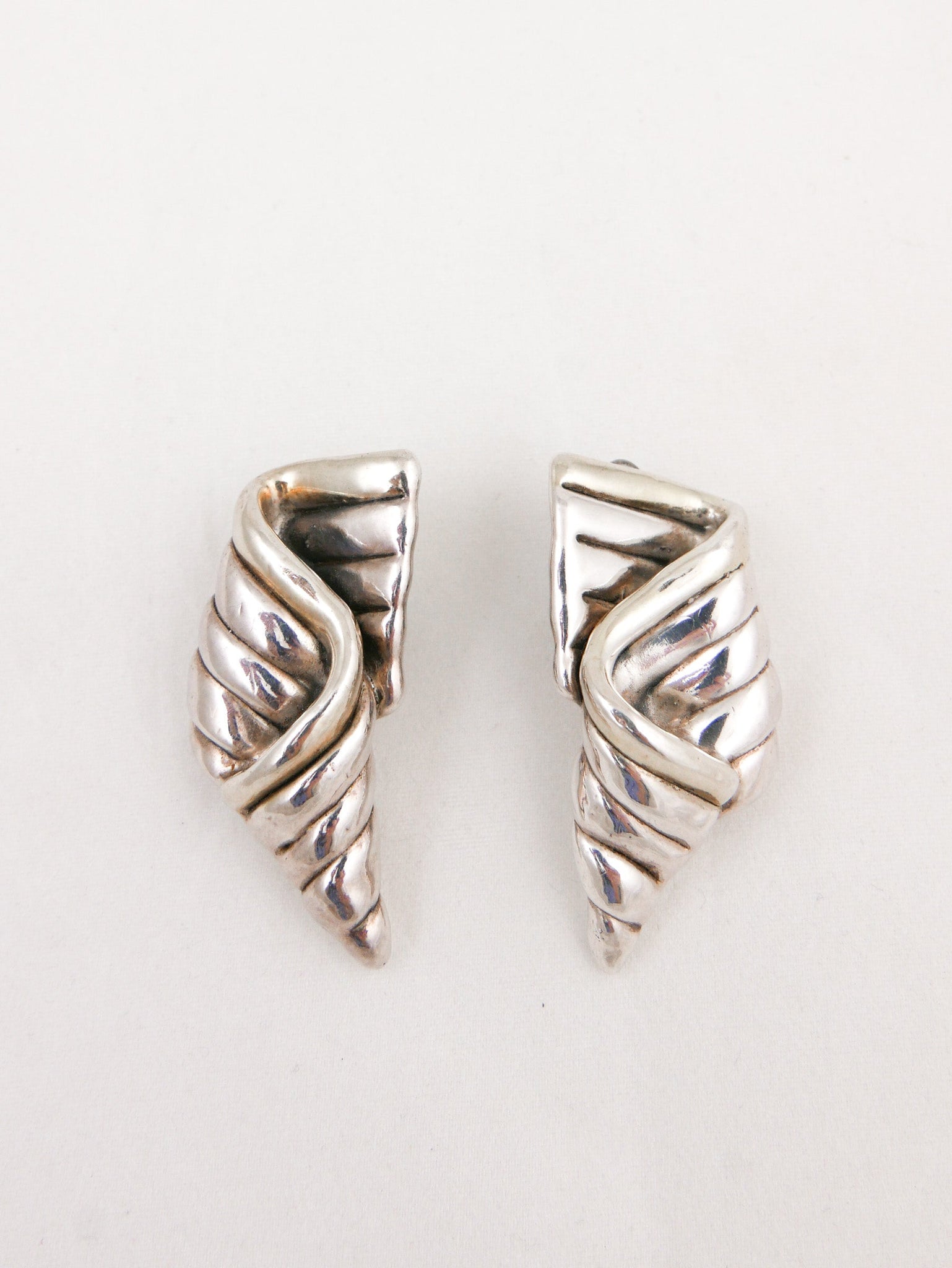 Silver Folded Ribbon Modernist Earrings