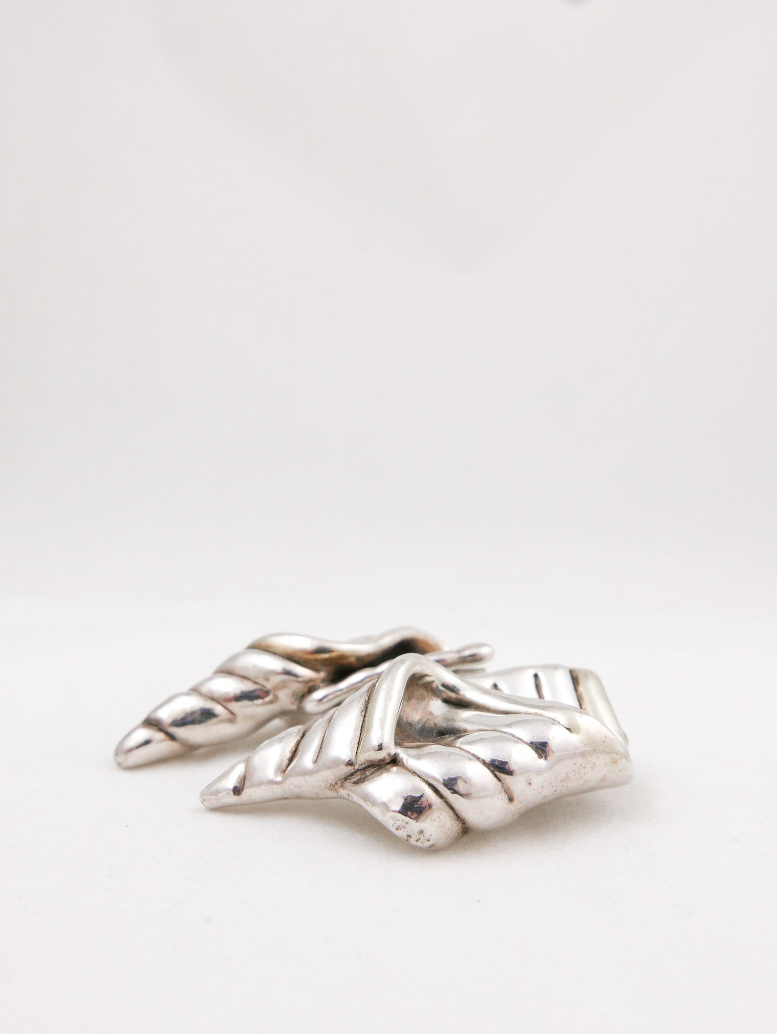 Silver Folded Ribbon Modernist Earrings