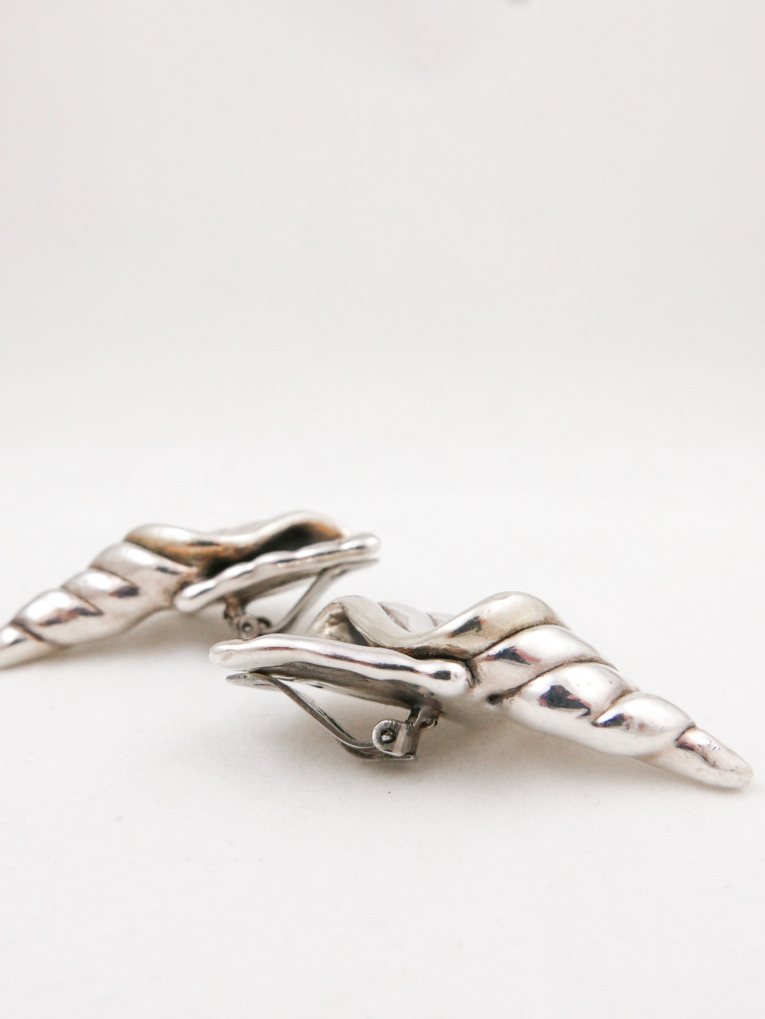 Silver Folded Ribbon Modernist Earrings