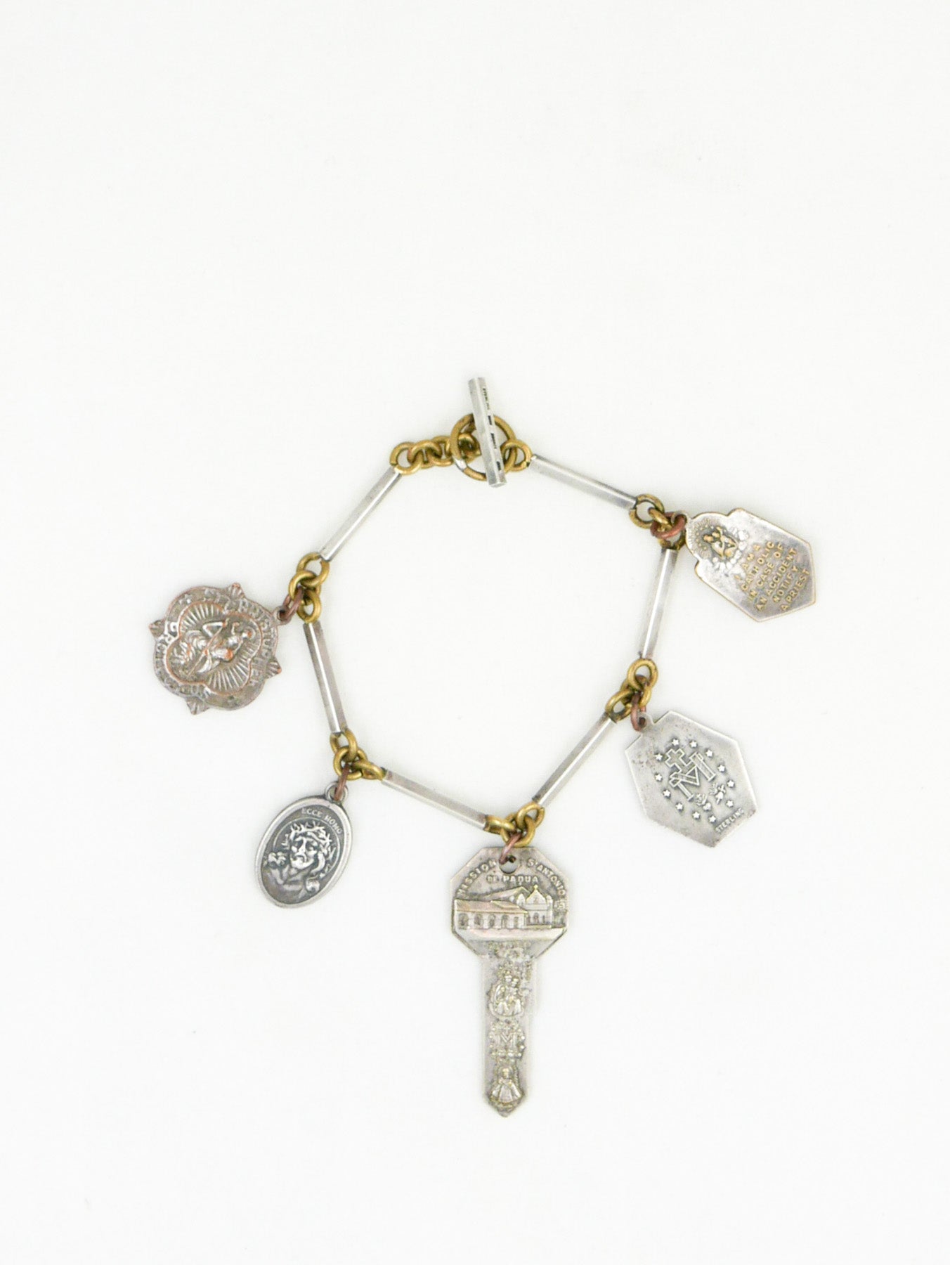 Sterling & Bronze Saints Charm Bracelet