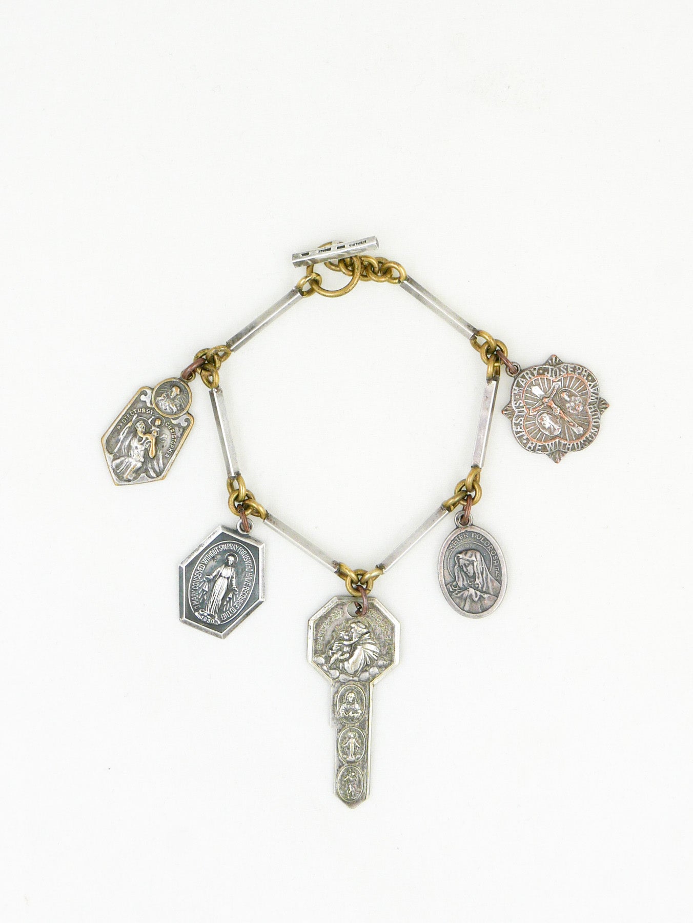 Sterling & Bronze Saints Charm Bracelet