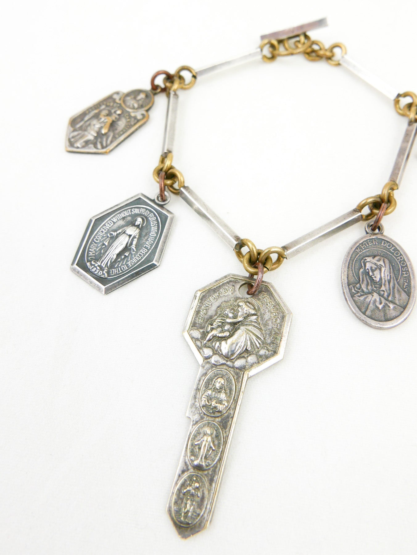 Sterling & Bronze Saints Charm Bracelet