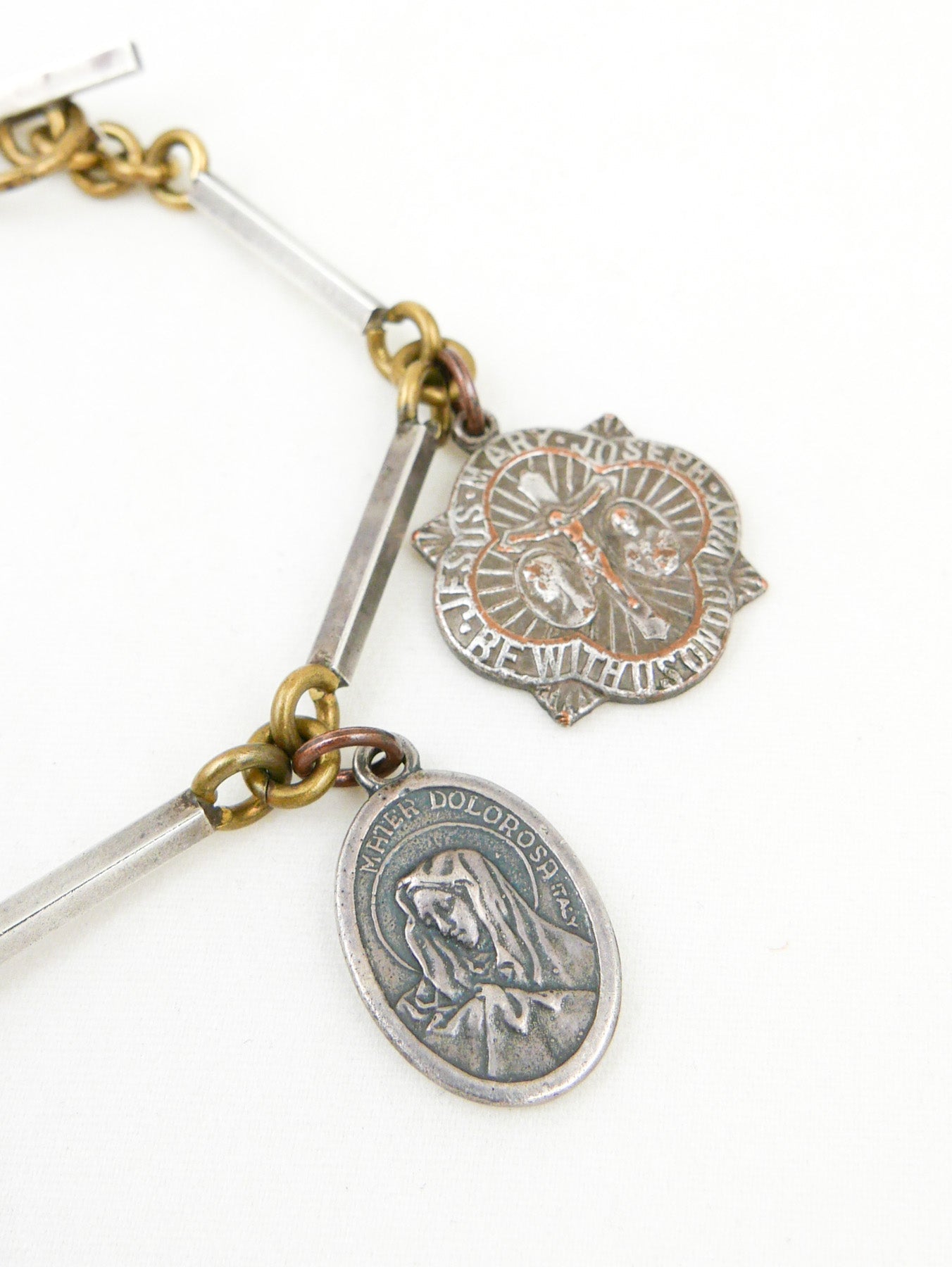 Sterling & Bronze Saints Charm Bracelet