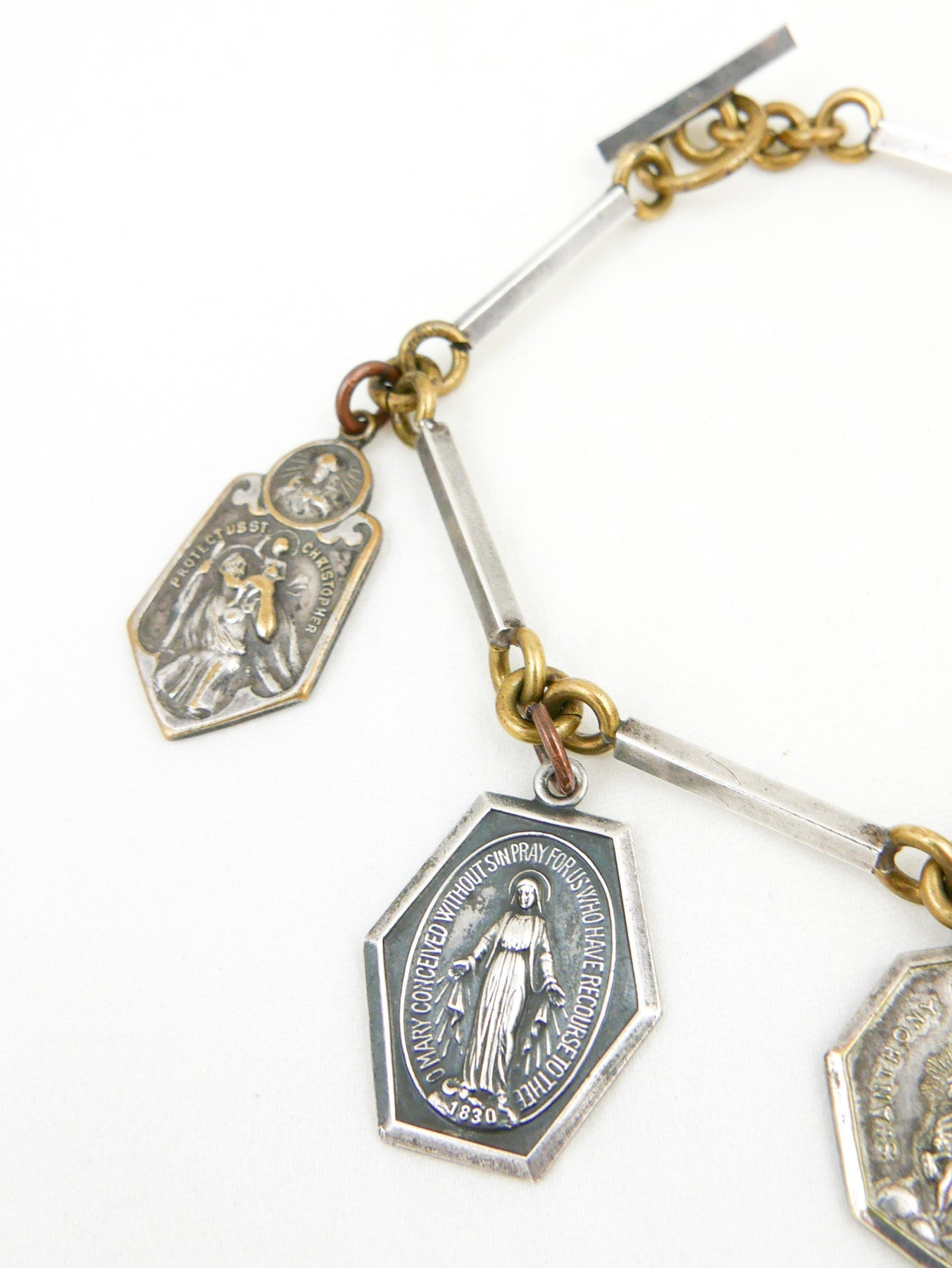 Sterling & Bronze Saints Charm Bracelet