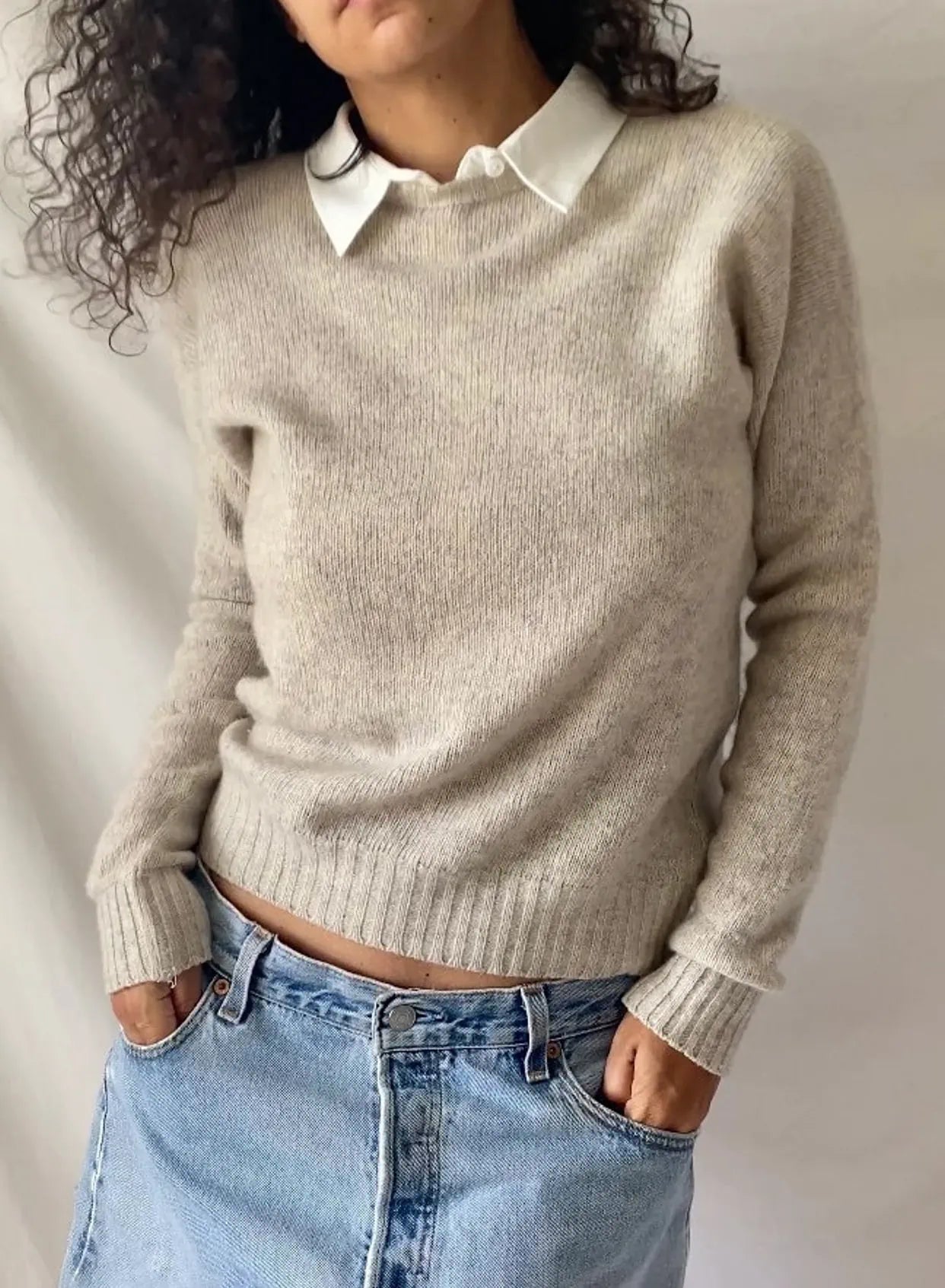 oatmeal cashmere crewneck pullover sweater spun in scotland