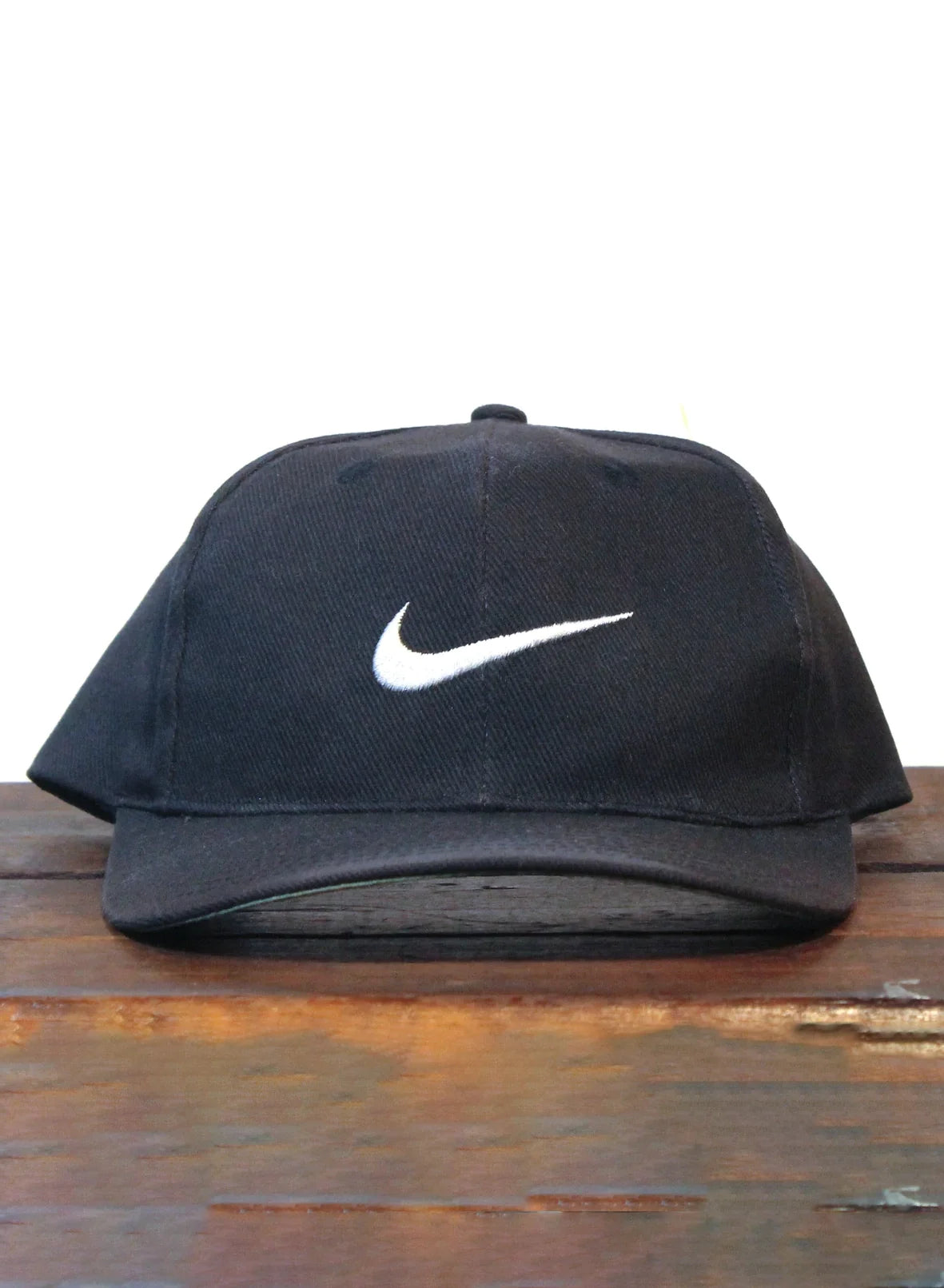 Vintage 90s Minimal Black Nike Athletic Apparel Swoosh Logo Snapback Hat Baseball Cap