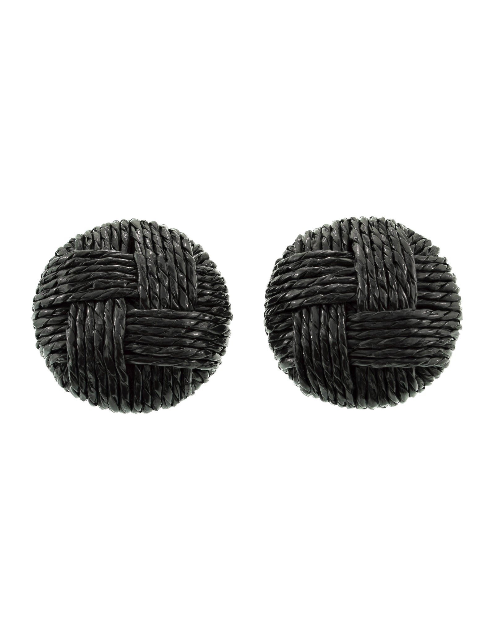 Ugo Correani Vintage 1980s Huge Oversized Black Woven Raffia Dome Earrings