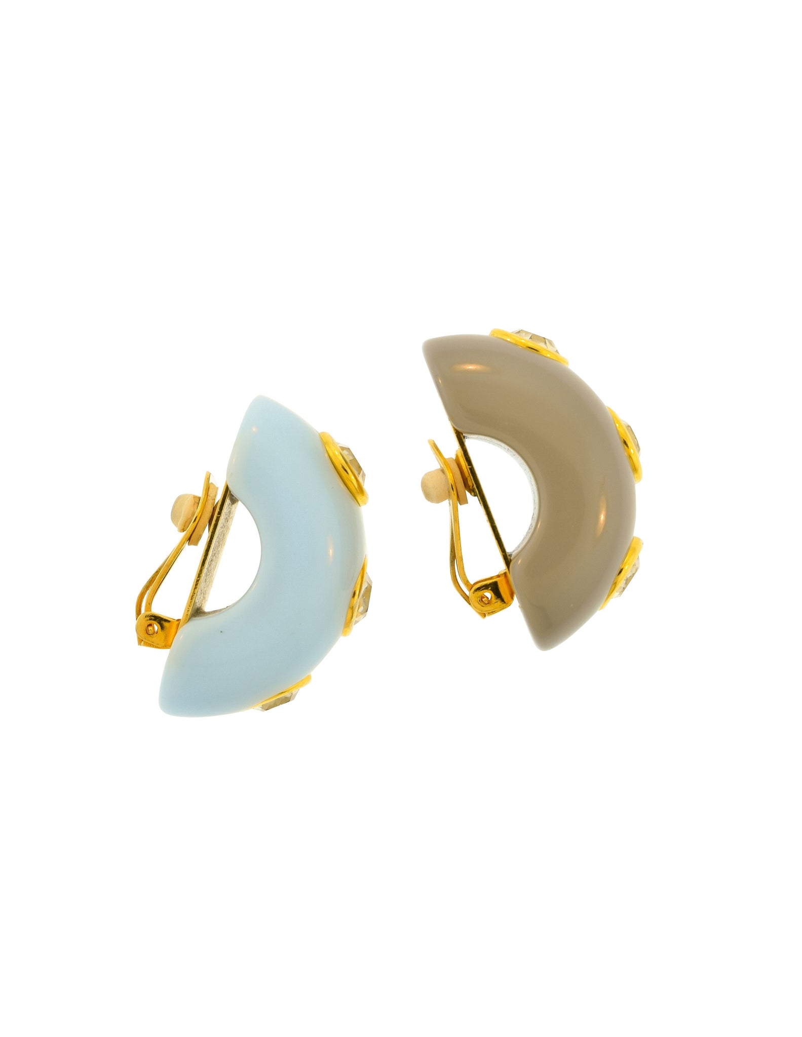 Valentino Vintage Chunky Baby Blue Grey Gold Rhinestone Half Hoop Earrings