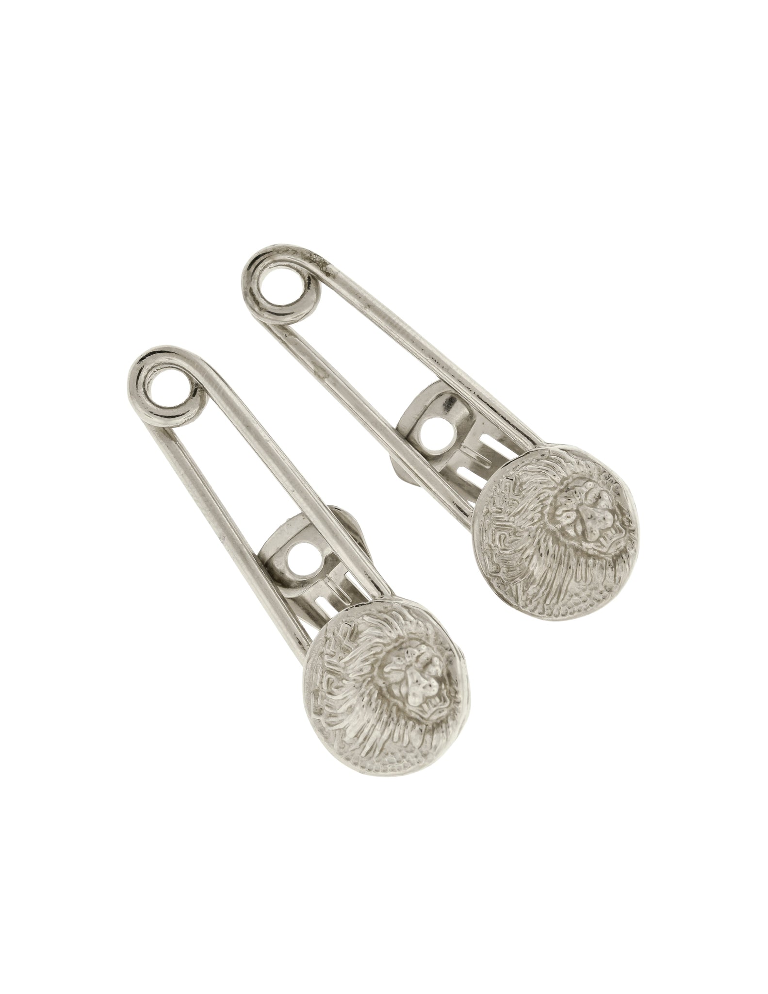 Versus Versace Vintage 1994 Silver Lion Motif Safety Pin Earrings