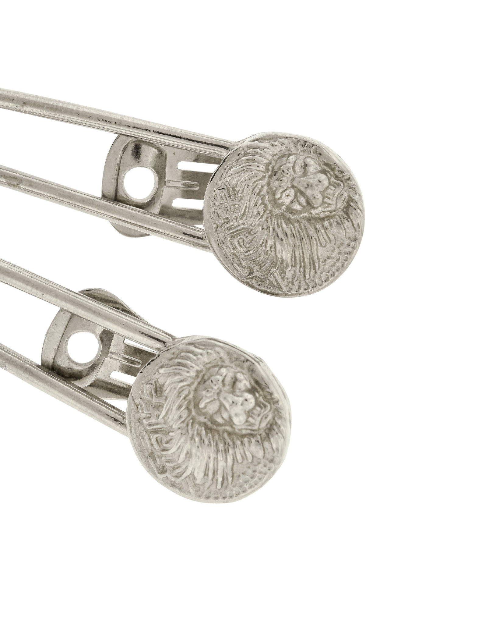 Versus Versace Vintage 1994 Silver Lion Motif Safety Pin Earrings