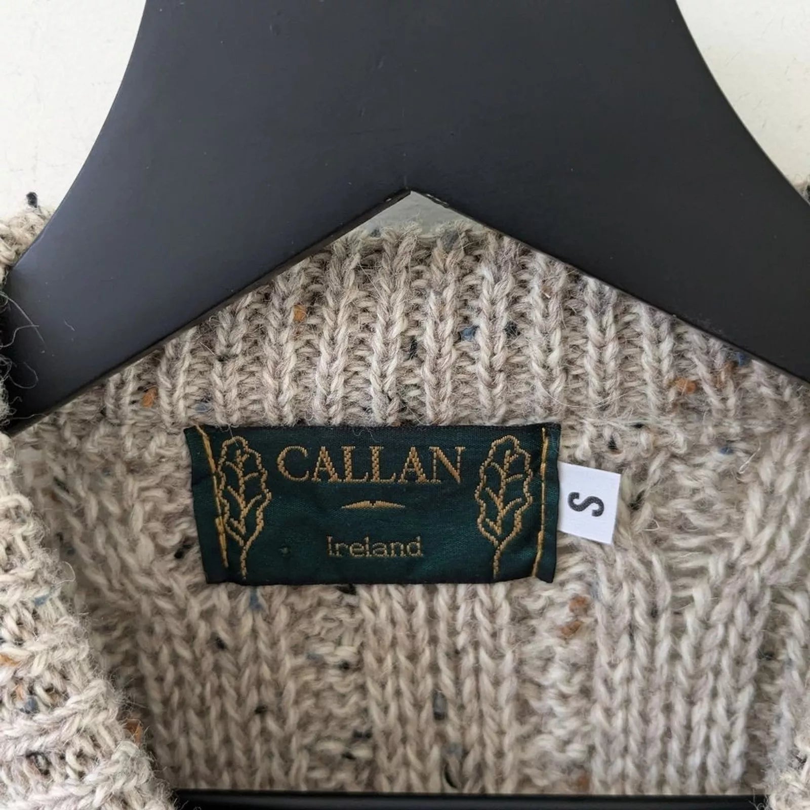 Vintage Callan Ireland 100% Pure New Wool Chunky Cable Knit Fisherman Sweater