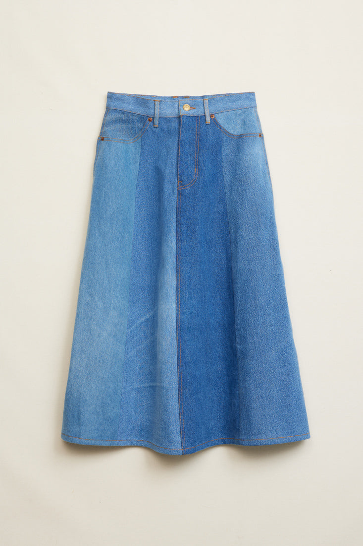 Reworked Vintage Simone Skirt Classic Mixed Indigo