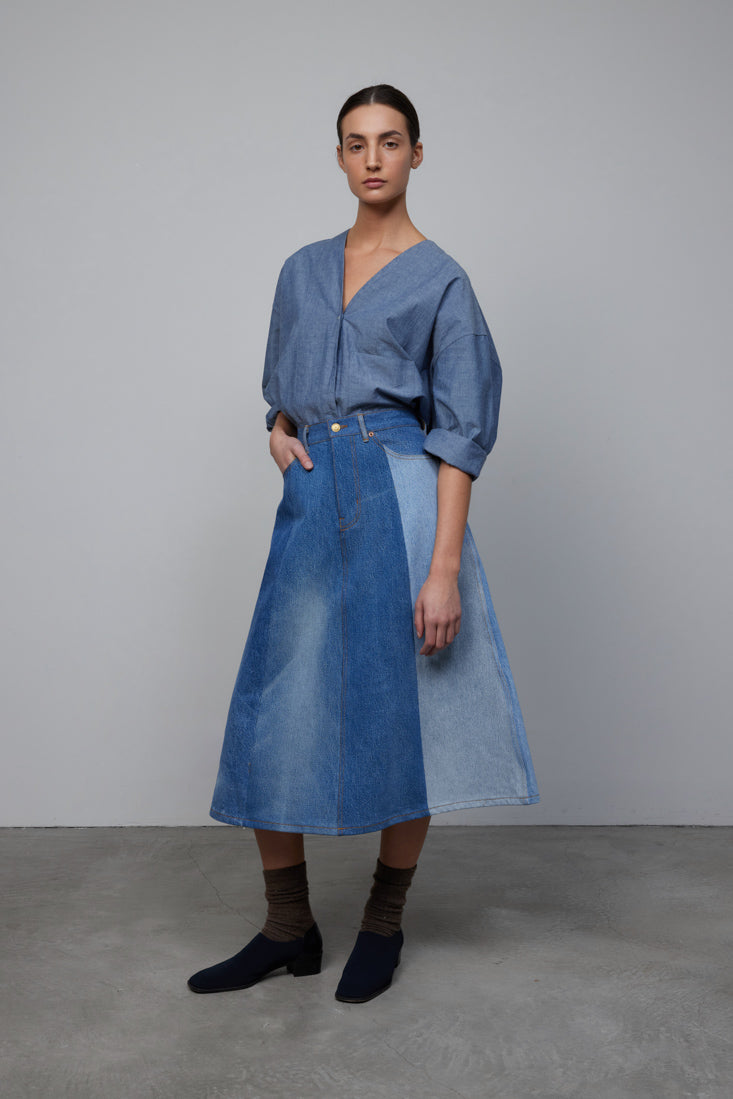 Reworked Vintage Simone Skirt Classic Mixed Indigo