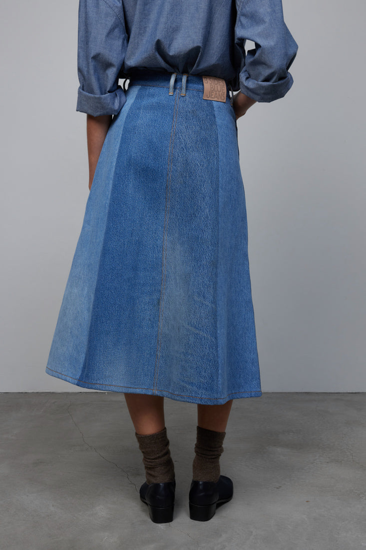 Reworked Vintage Simone Skirt Classic Mixed Indigo