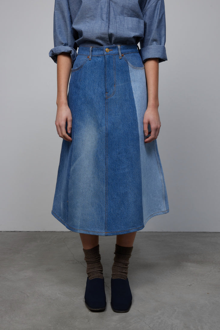 Reworked Vintage Simone Skirt Classic Mixed Indigo