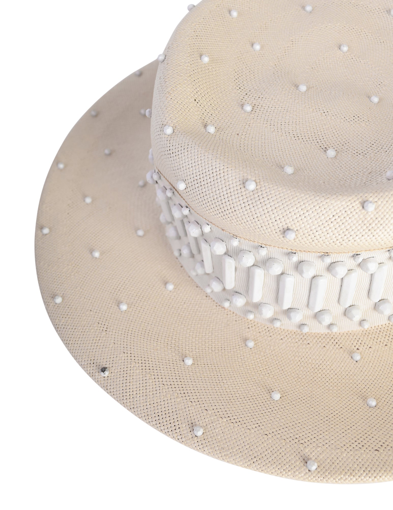 Yves Saint Laurent Vintage 1960s Creamy Beige Straw Studded Boater Hat