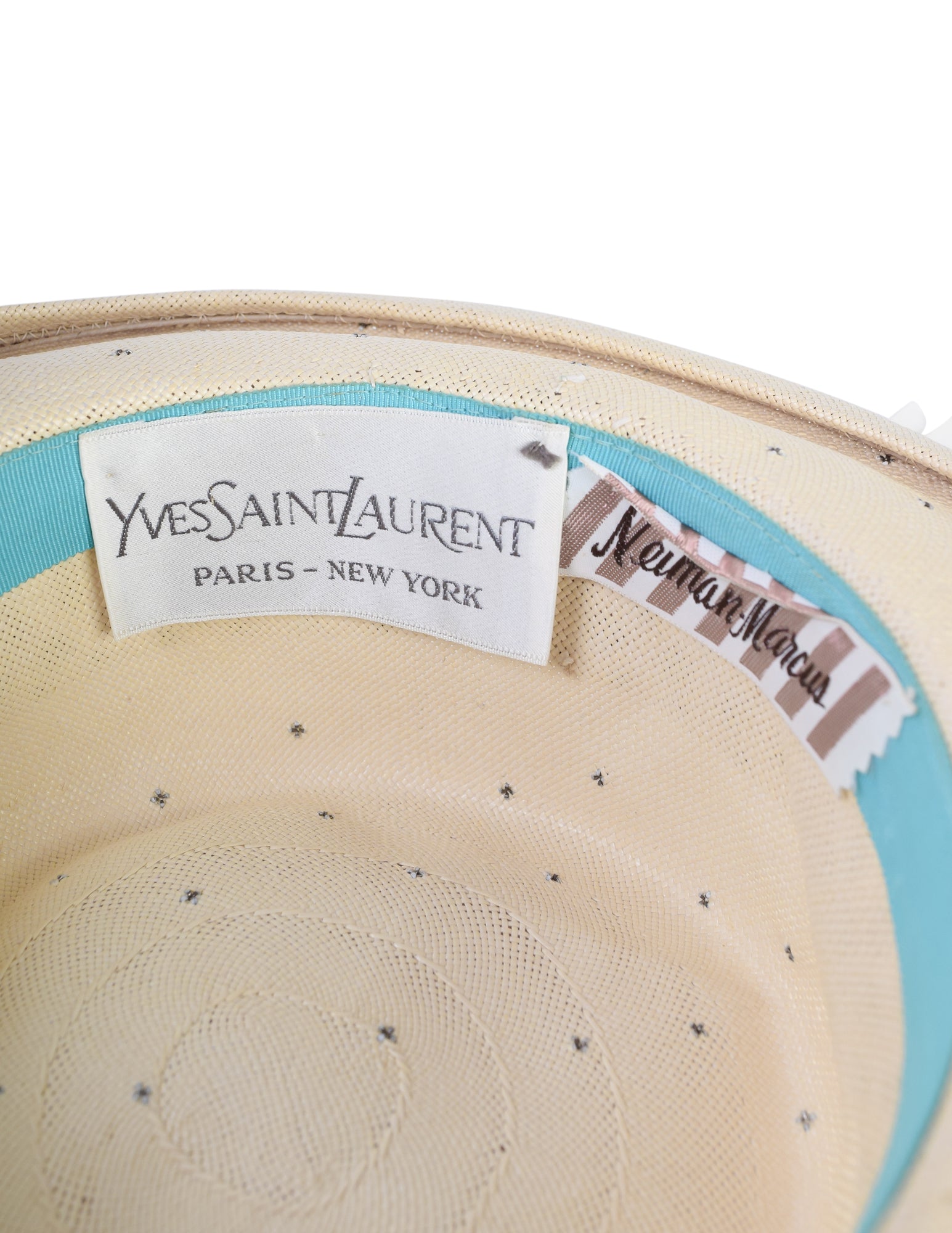 Yves Saint Laurent Vintage 1960s Creamy Beige Straw Studded Boater Hat