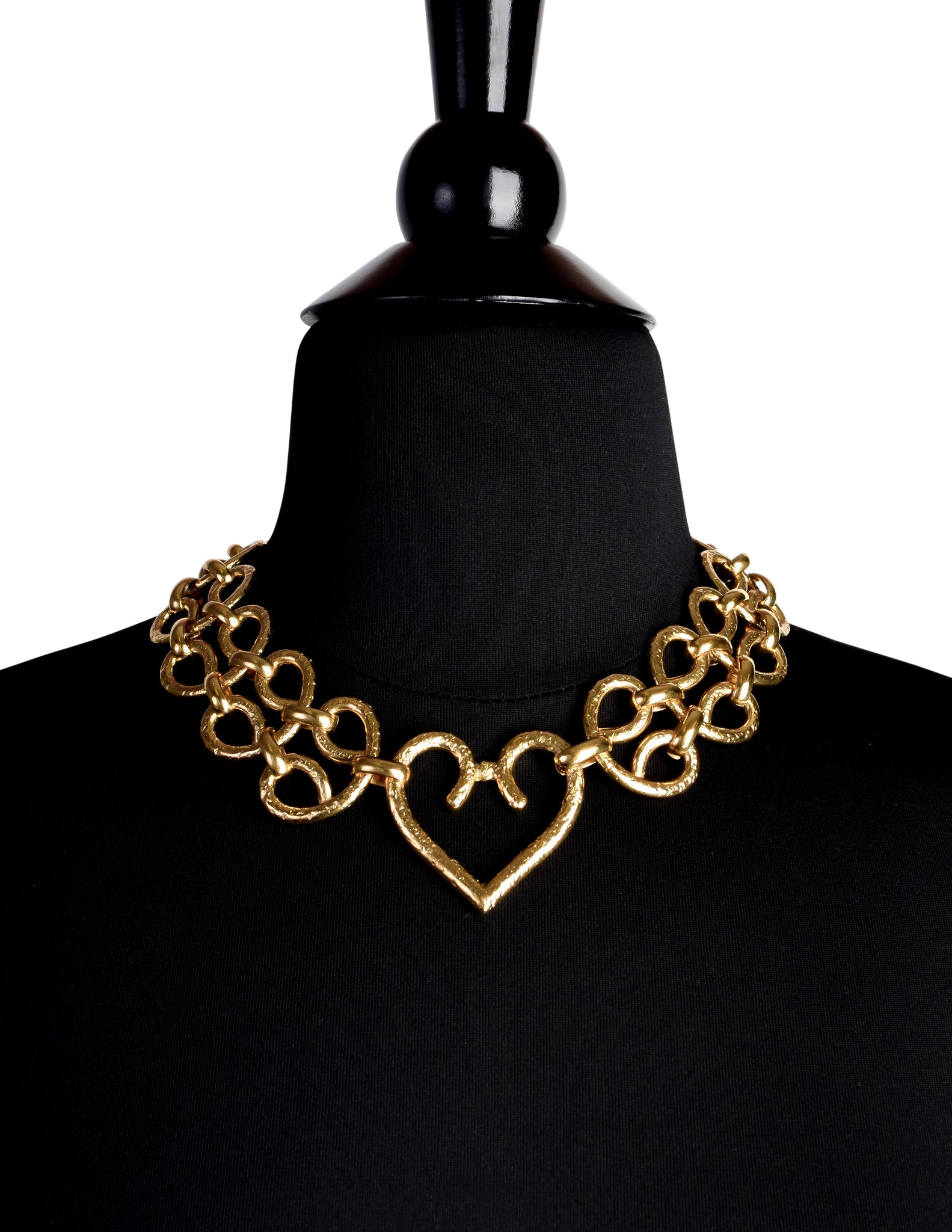 Yves Saint Laurent Vintage Gold Hammered Heart Scrolling Chain Necklace