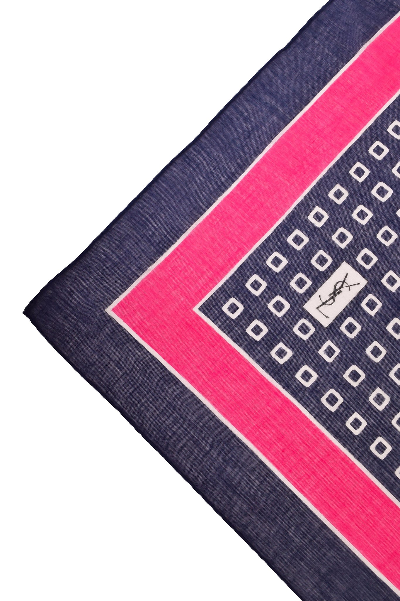 Yves Saint Laurent Vintage Navy Blue Hot Pink Geometric Print Cotton Scarf