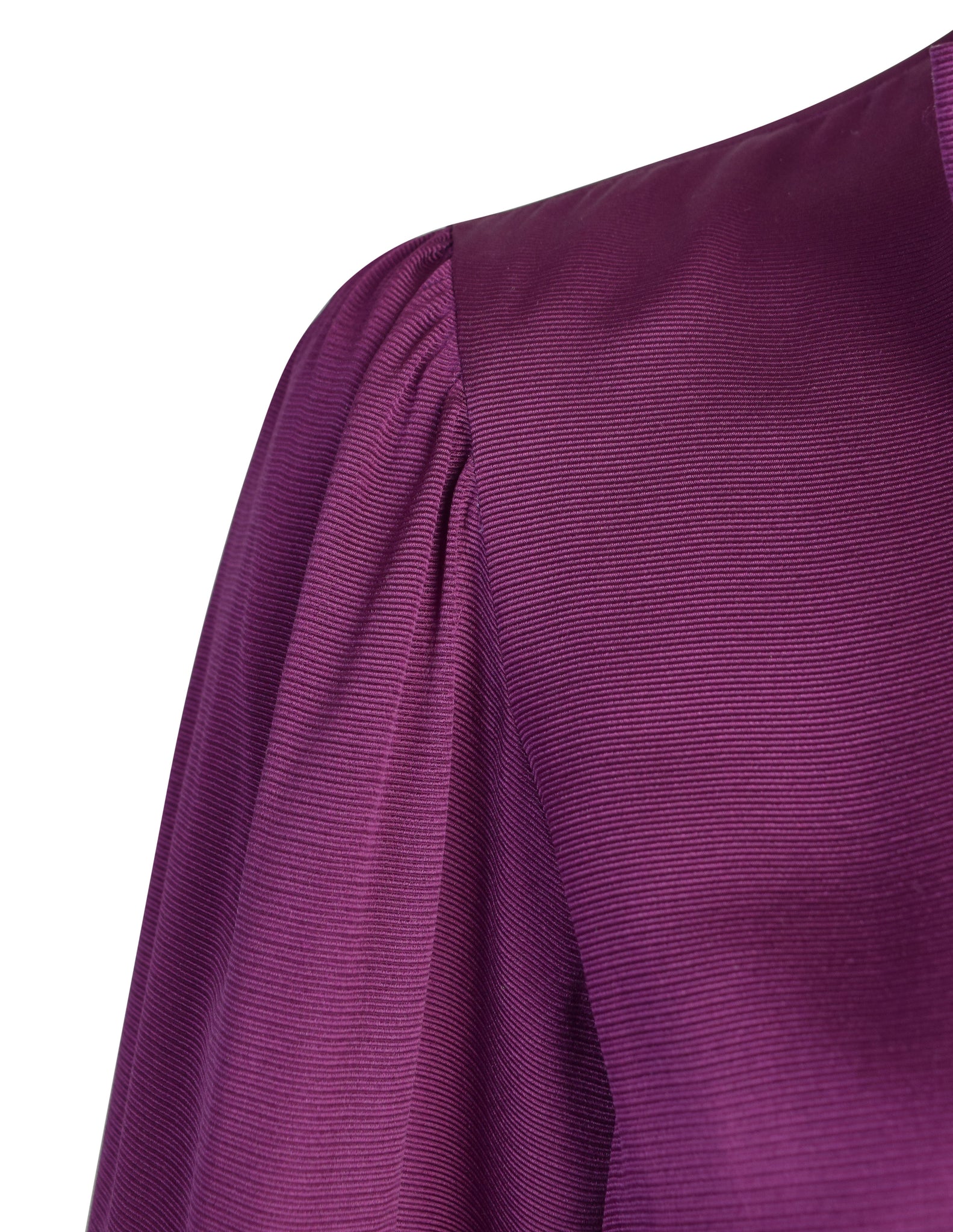 Yves Saint Laurent Vintage 1970s Plum Purple Ribbed Silk Button Up Lavalliere Shirt