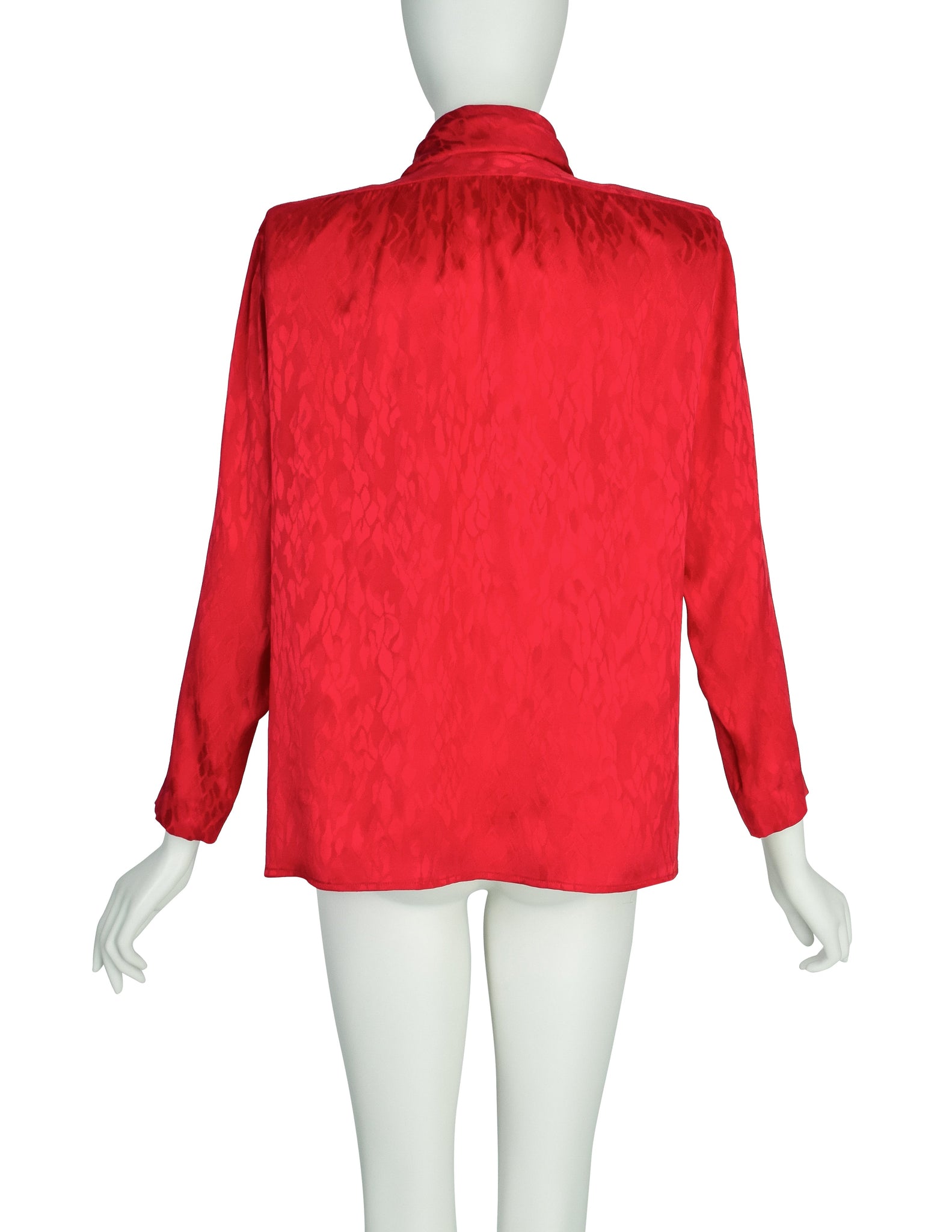 Yves Saint Laurent Vintage 1980s Red Scale Silk Jacquard Ascot Lavalliere Shirt