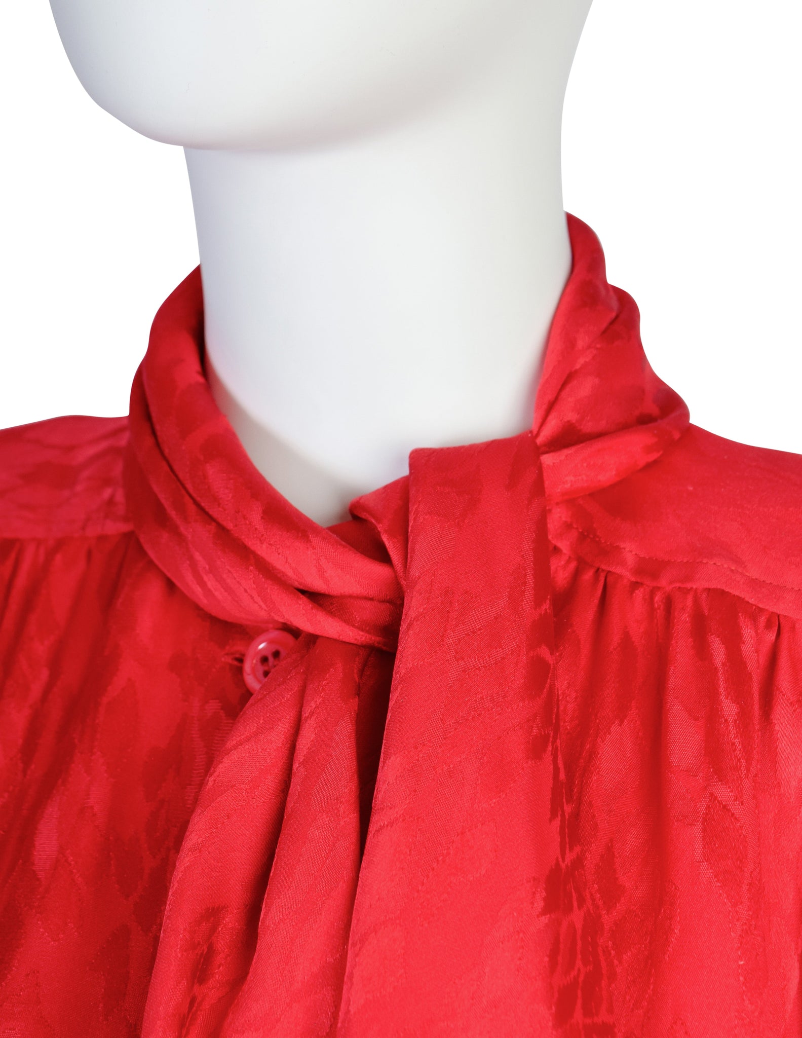 Yves Saint Laurent Vintage 1980s Red Scale Silk Jacquard Ascot Lavalliere Shirt