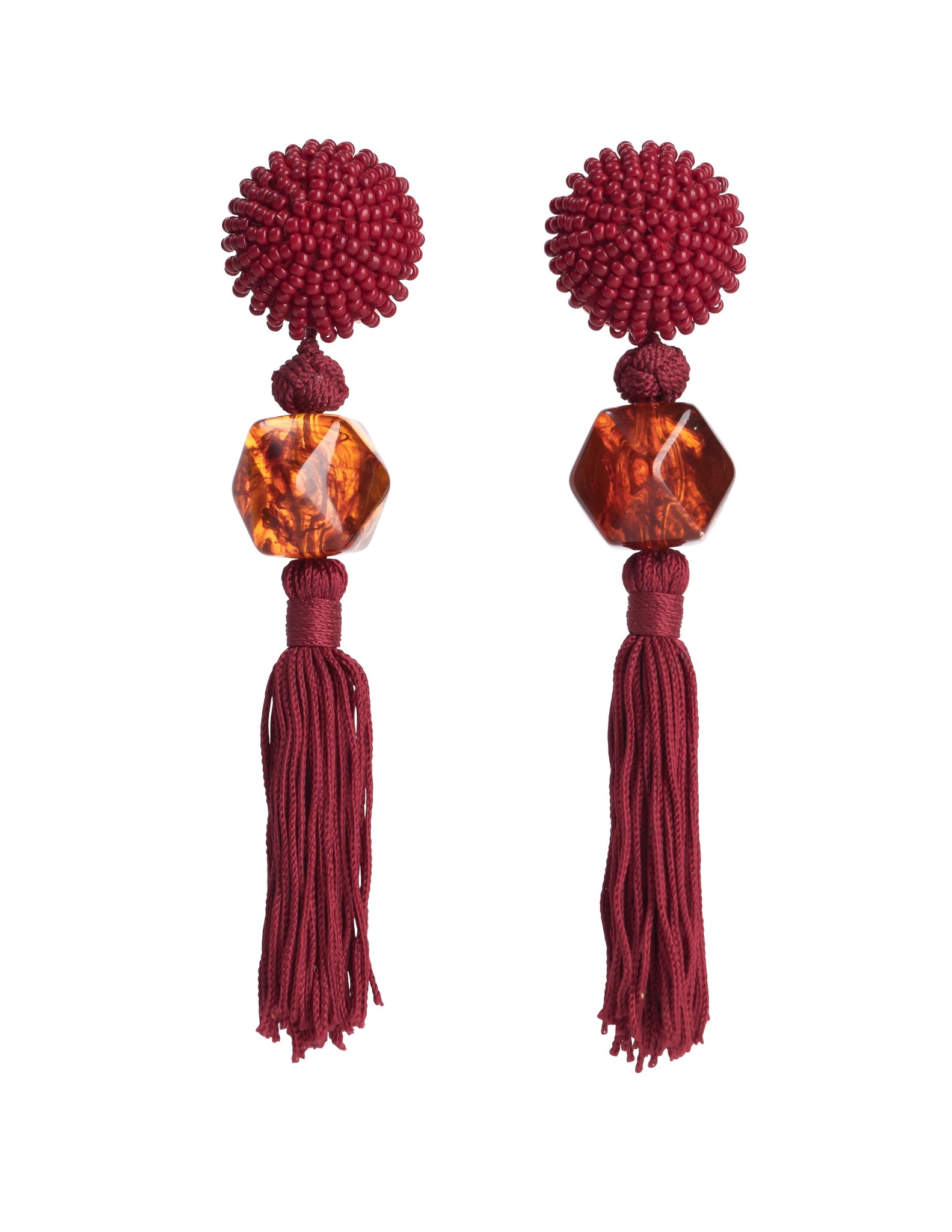 Yves Saint Laurent Vintage Maroon and Root Beer Beaded Tassel Passementerie Statement Earrings