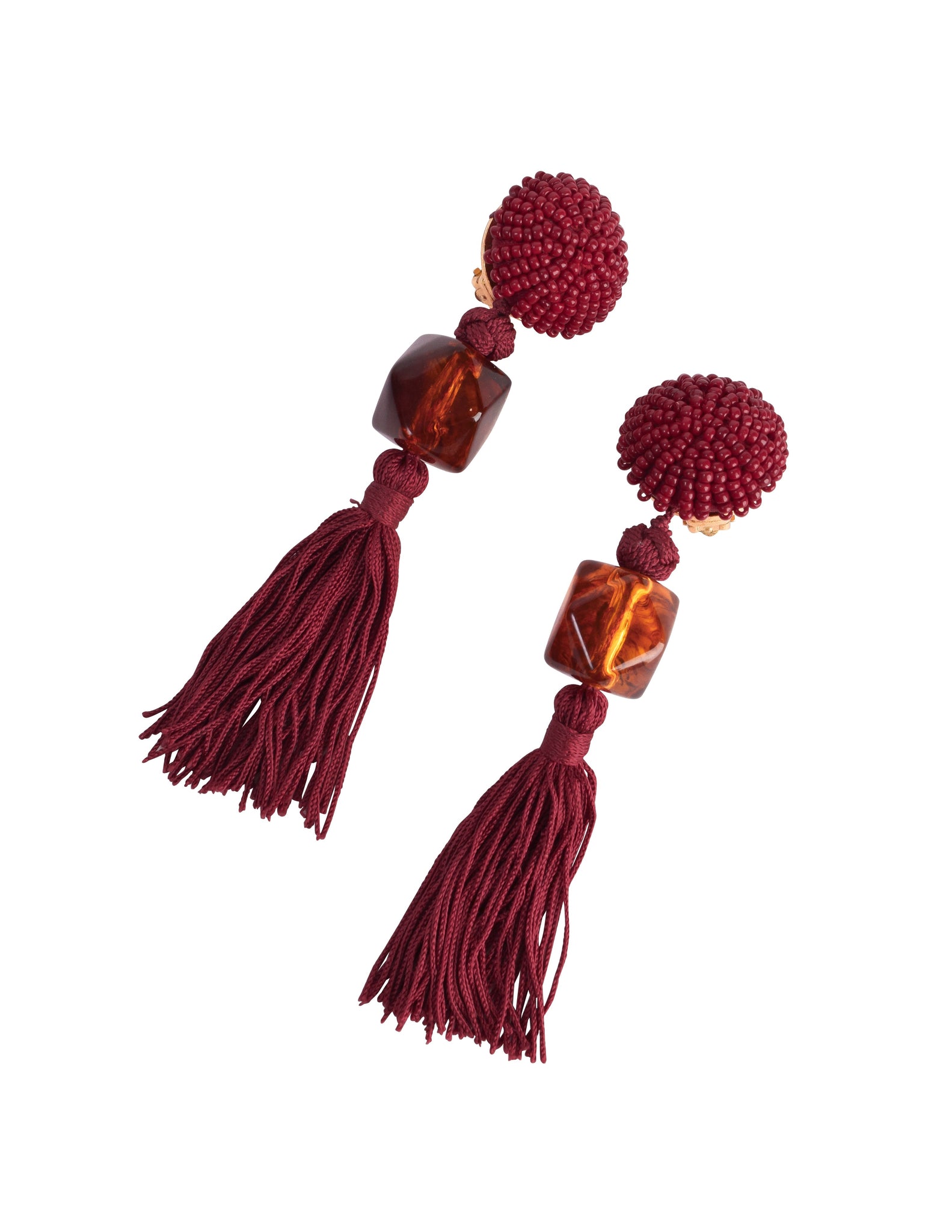 Yves Saint Laurent Vintage Maroon and Root Beer Beaded Tassel Passementerie Statement Earrings