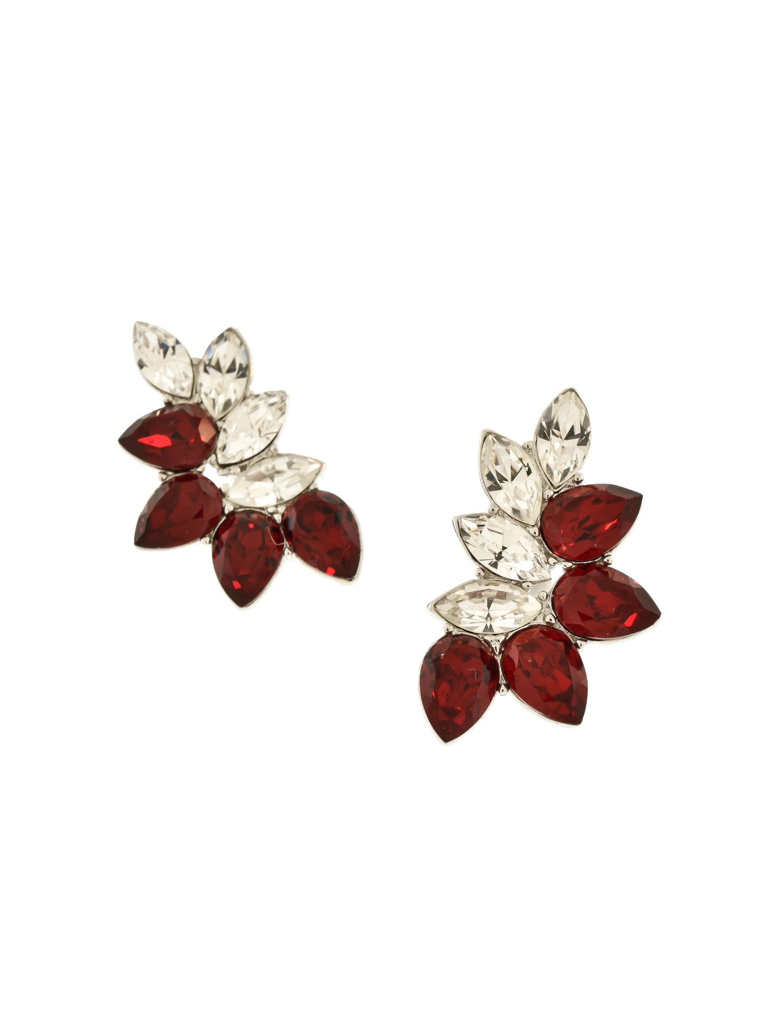 Yves Saint Laurent Vintage Red Rhinestone Silver Earrings