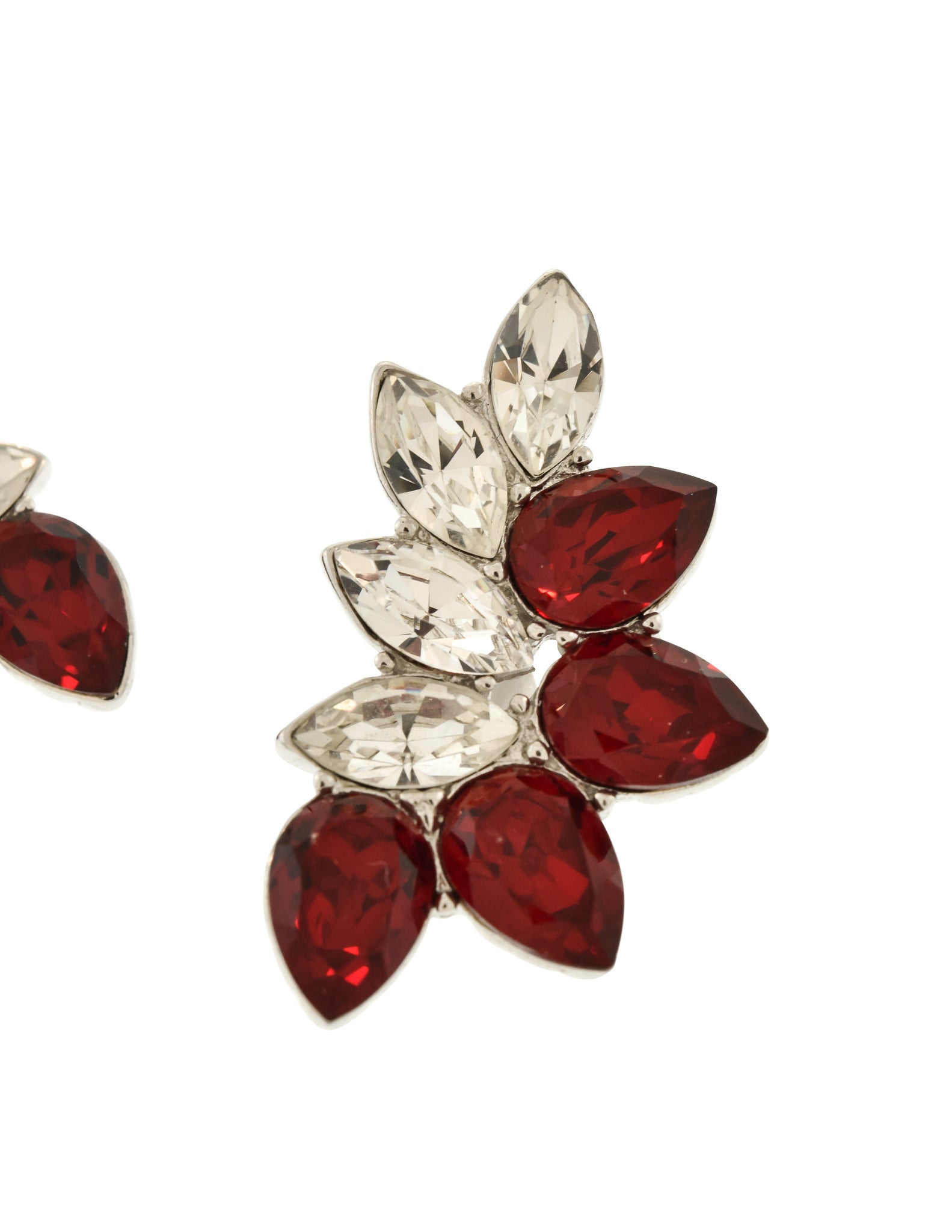 Yves Saint Laurent Vintage Red Rhinestone Silver Earrings